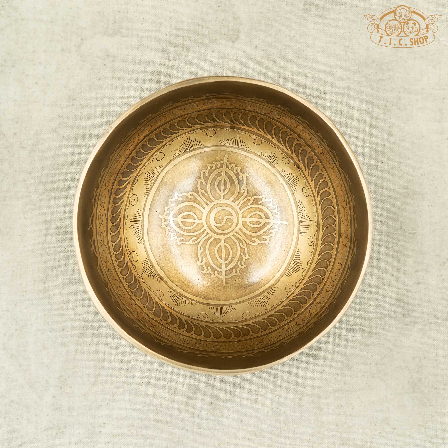 Top View of Double Vajra Brass Singing Bowl 14cm