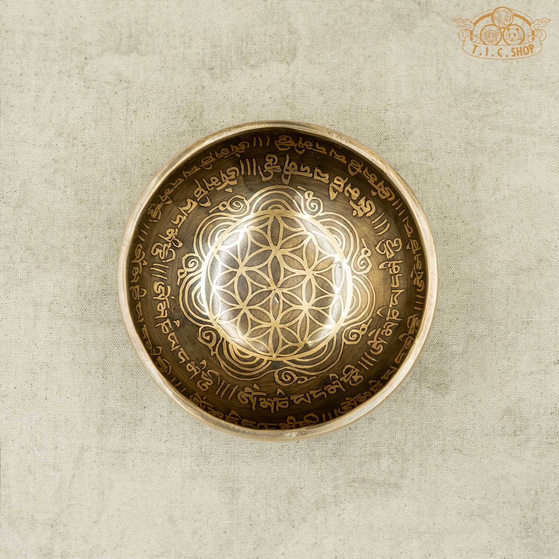 Top View of Flower of Life Brass Singing Bowl 11.5cm