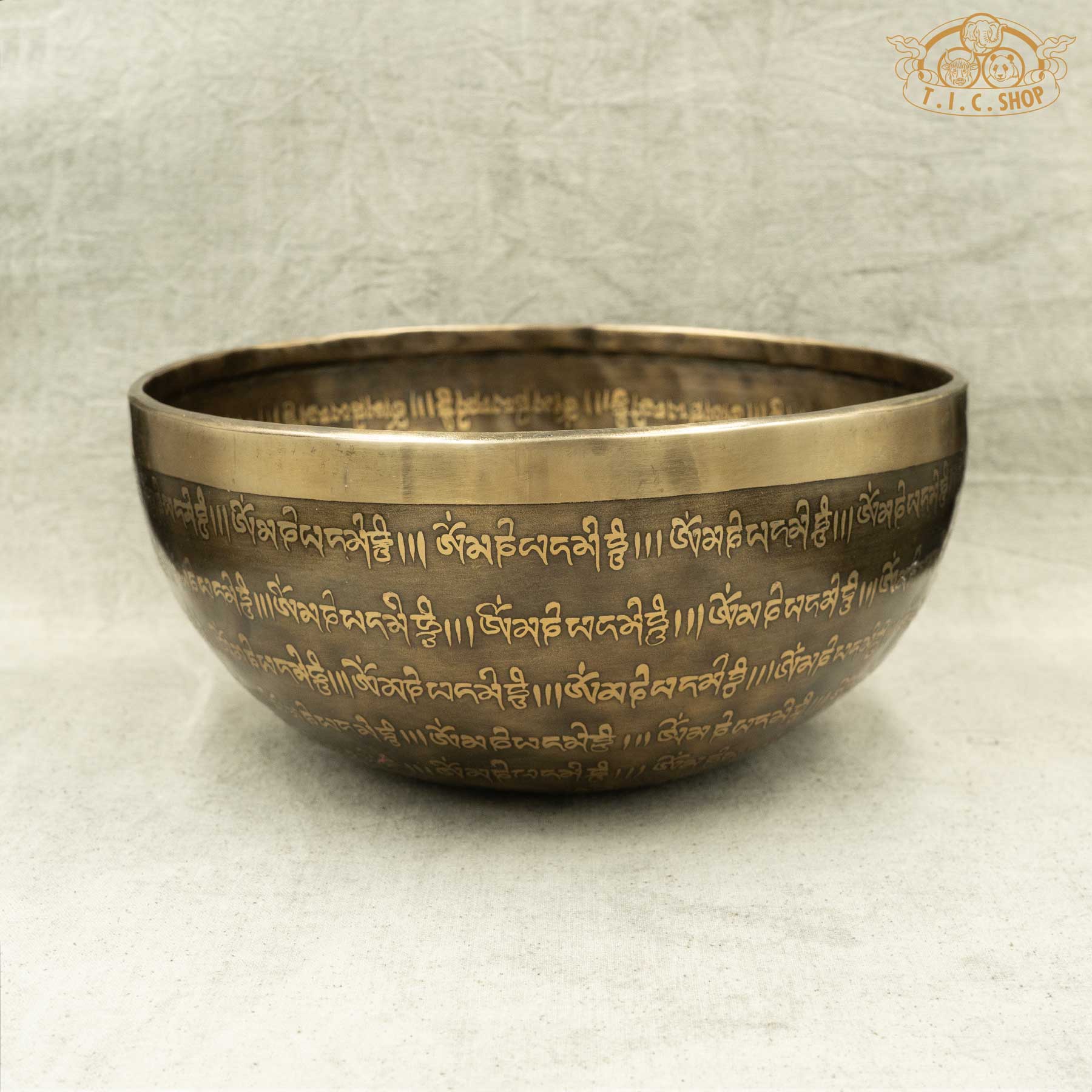 Side View of Green Tara Brass Singing Bowl 24.5cm