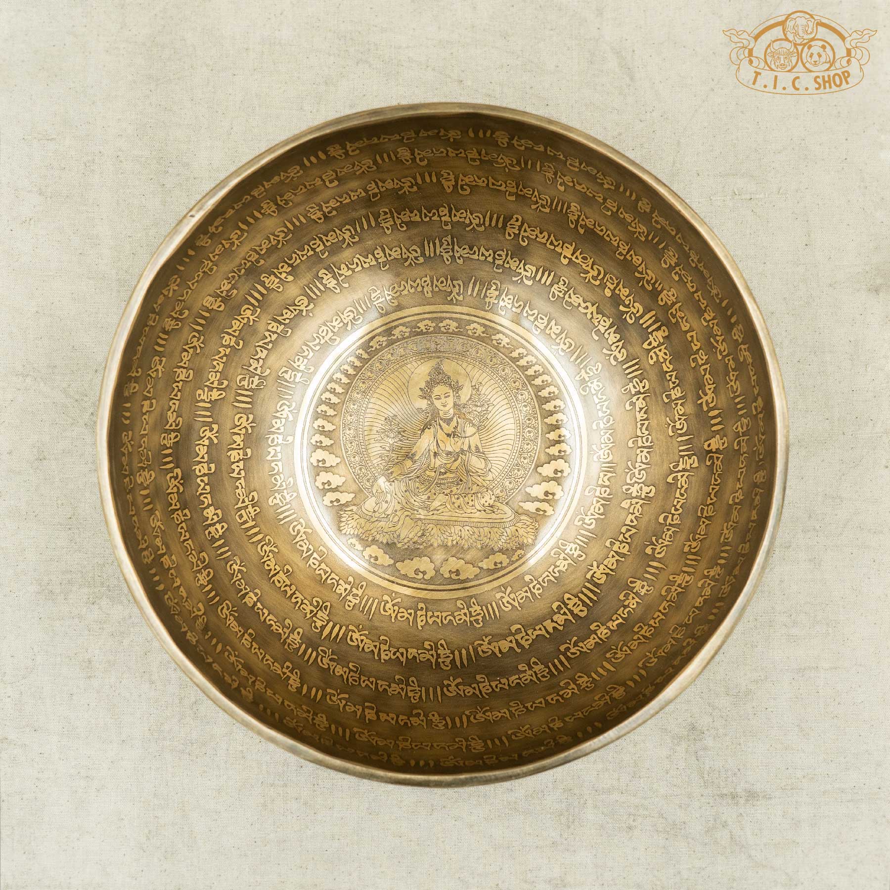 Top View of Green Tara Brass Singing Bowl 24.5cm