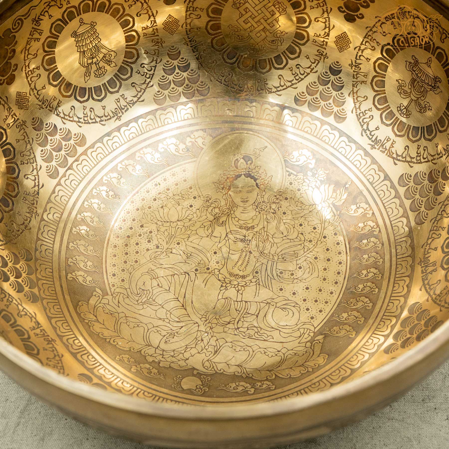 Detail of Green Tara Brass Singing Bowl 25cm