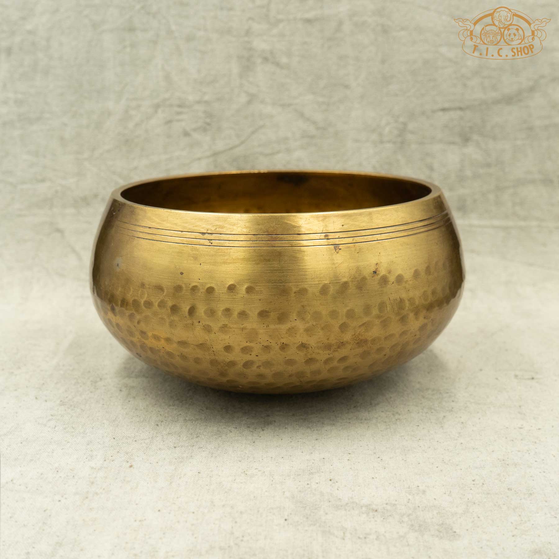 Side View of Hand Hammered Brass Singing Bowl 16cm