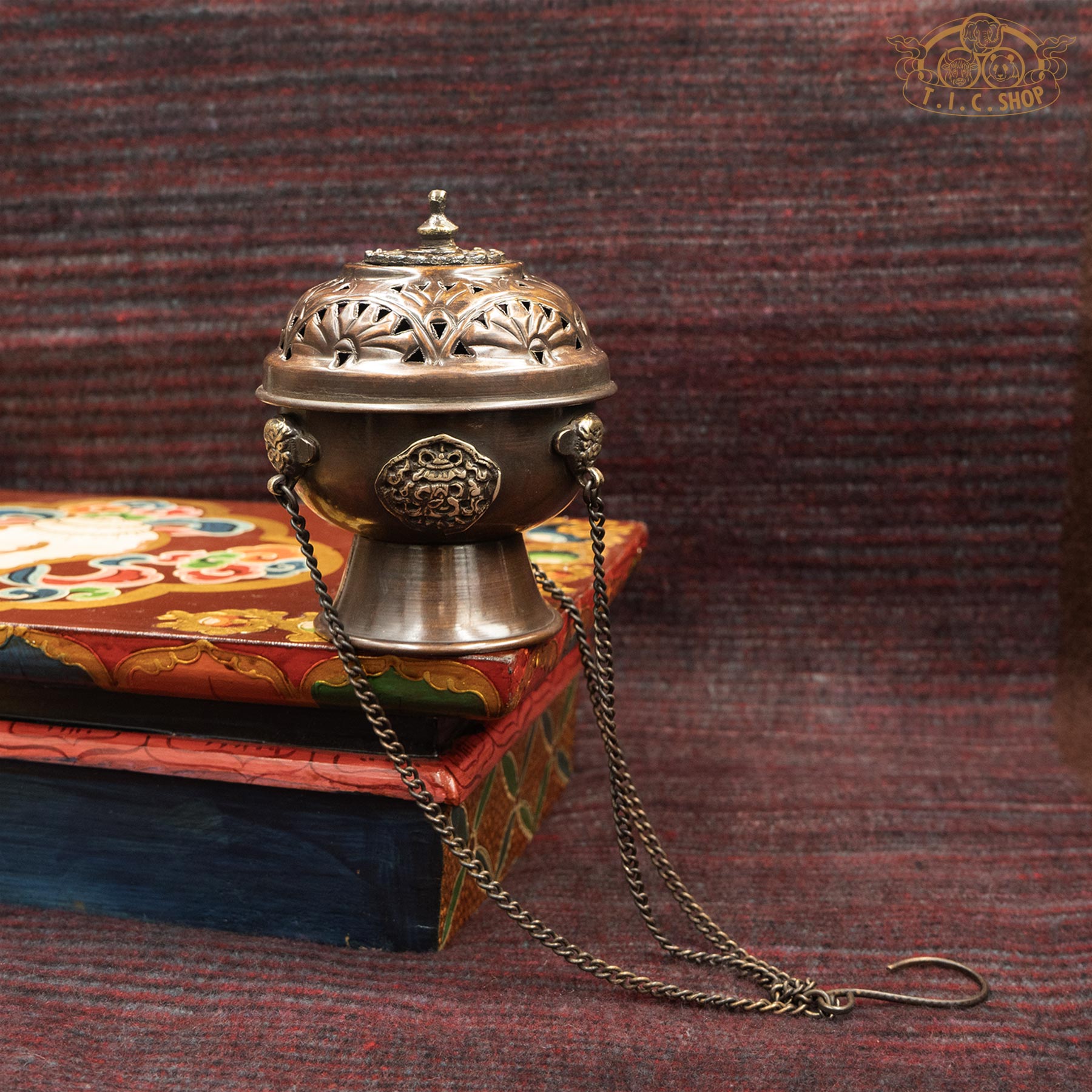 Handcrafted Antique Brass Round Hanging Incense Burner