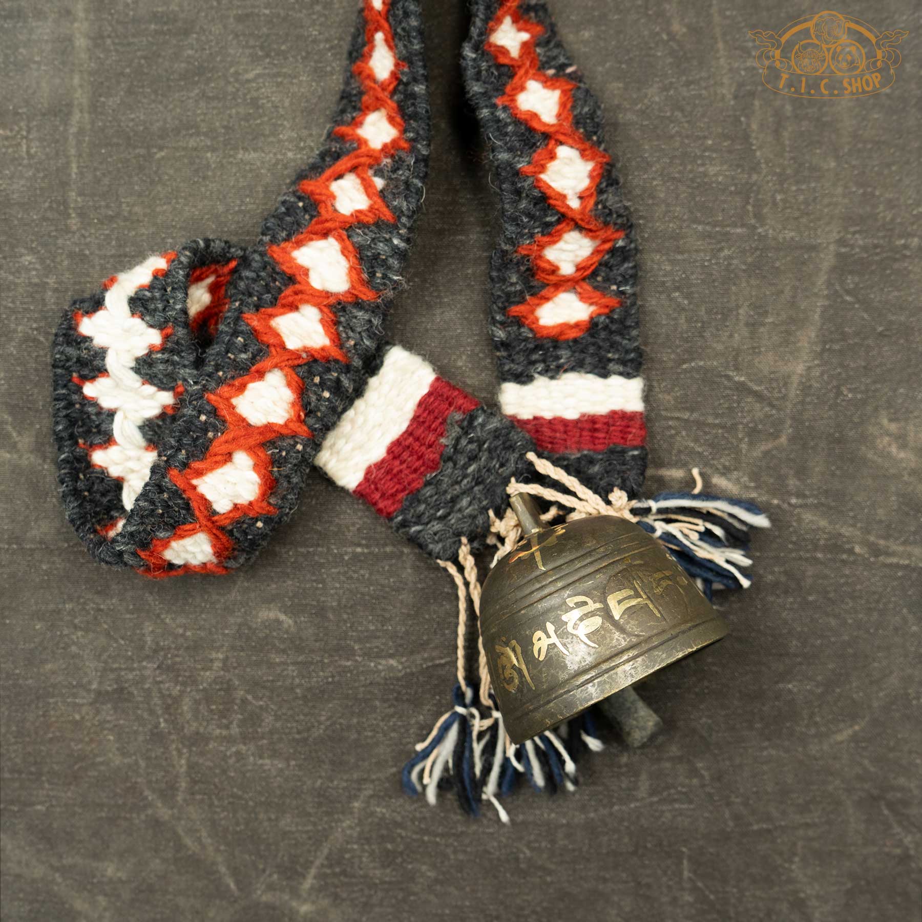 Details of Handmade Himalayan Antique Bronze Yak Bell Large with Om Mani Padme Hum and  Double Vajra