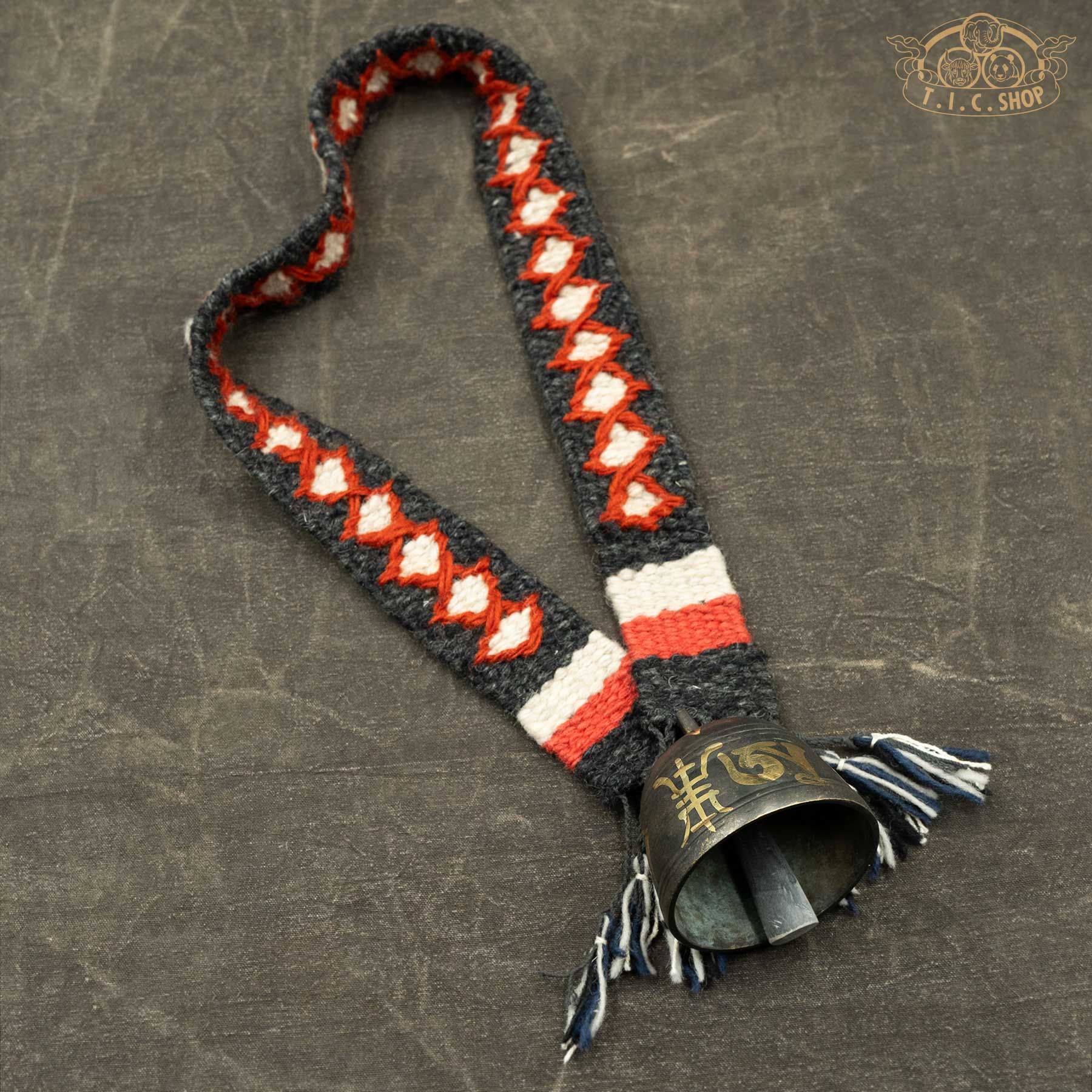 Handmade Himalayan Antique Bronze Yak Bell Small with Om Ah Hum and Buddha Eyes