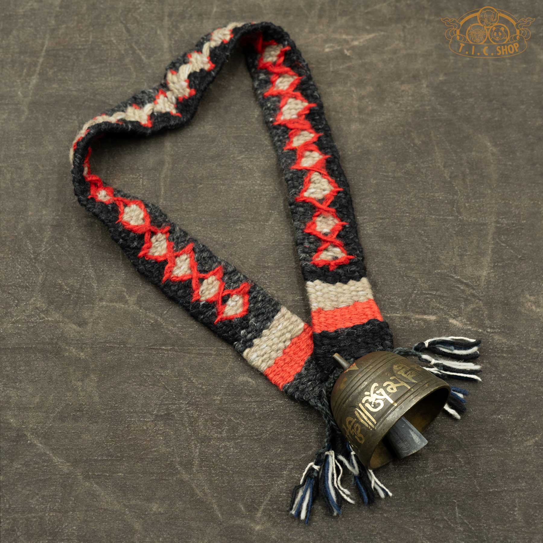 Handmade Himalayan Antique Bronze Yak Bell Small with Om Mani Padme Hum and Buddha Eyes