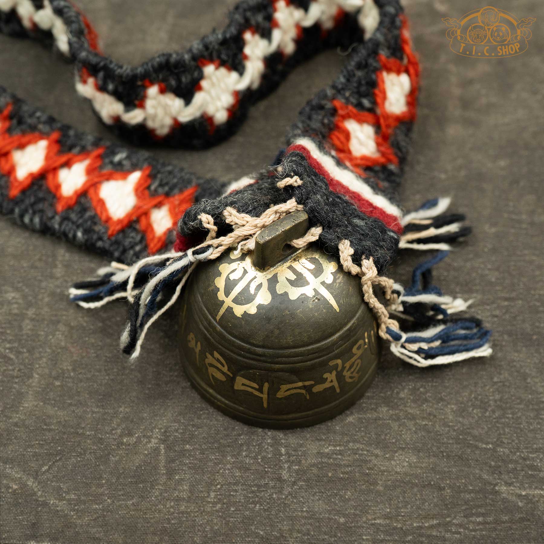 Top View of Handmade Himalayan Antique Bronze Yak Bell Large with Om Mani Padme Hum and  Double Vajra