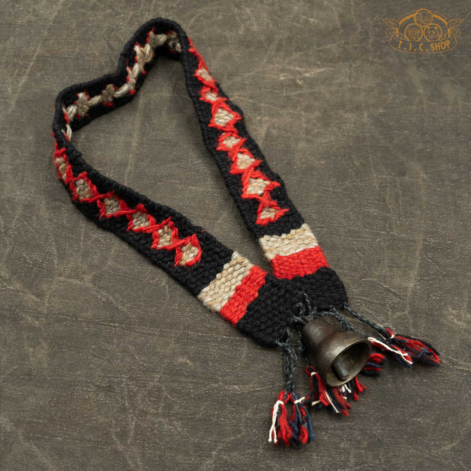 Handmade Himalayan Antique Bronze Yak Bell Small with handwoven strap