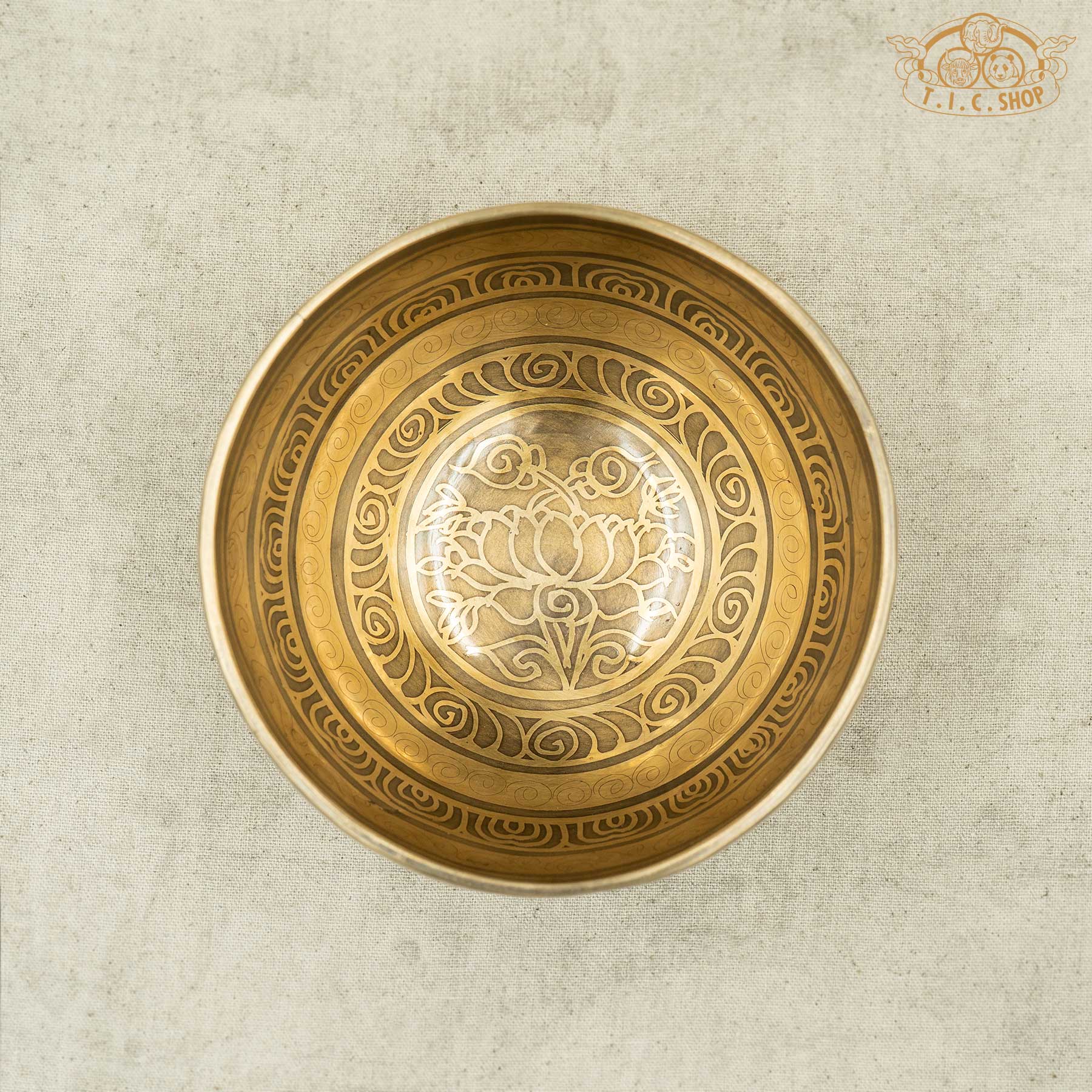 Top View of Lotus Blossom Brass Singing Bowl 13cm