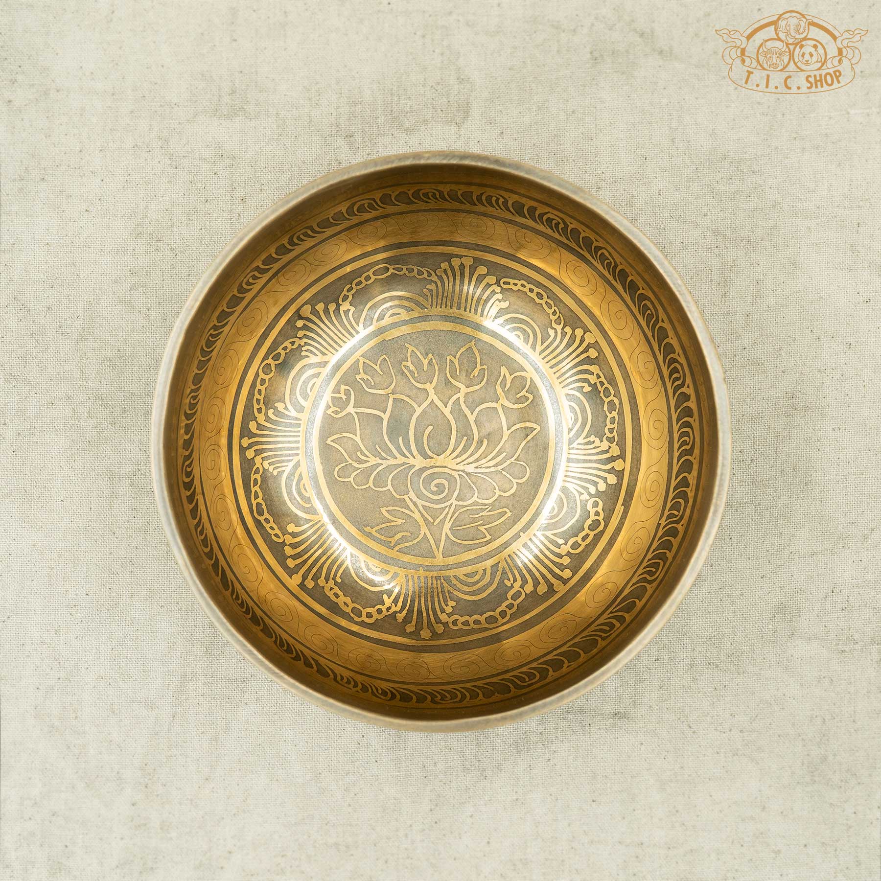 Top View of Lotus Blossom Brass Singing Bowl 14.5cm