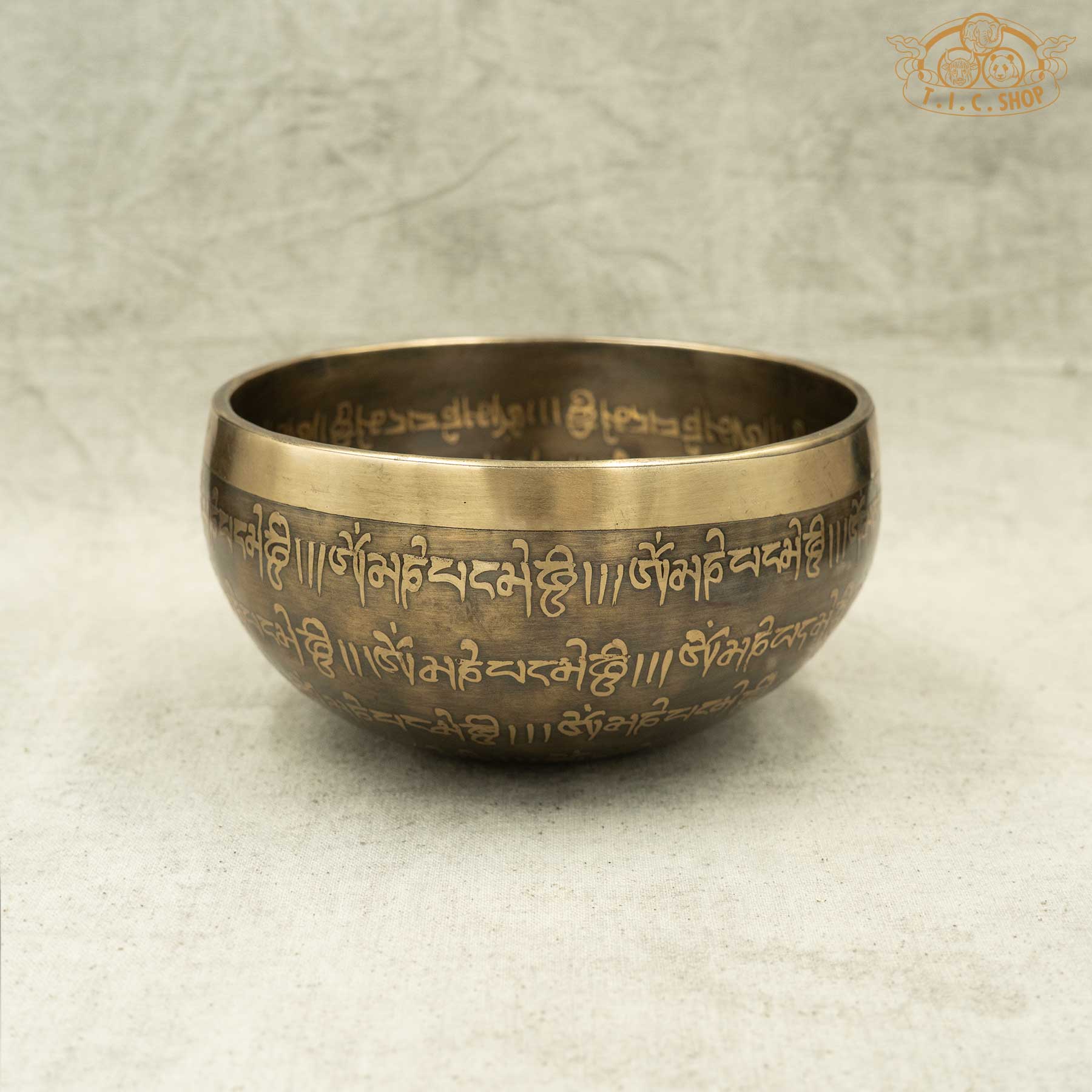 Side View of Om Brass Singing Bowl 13.5cm