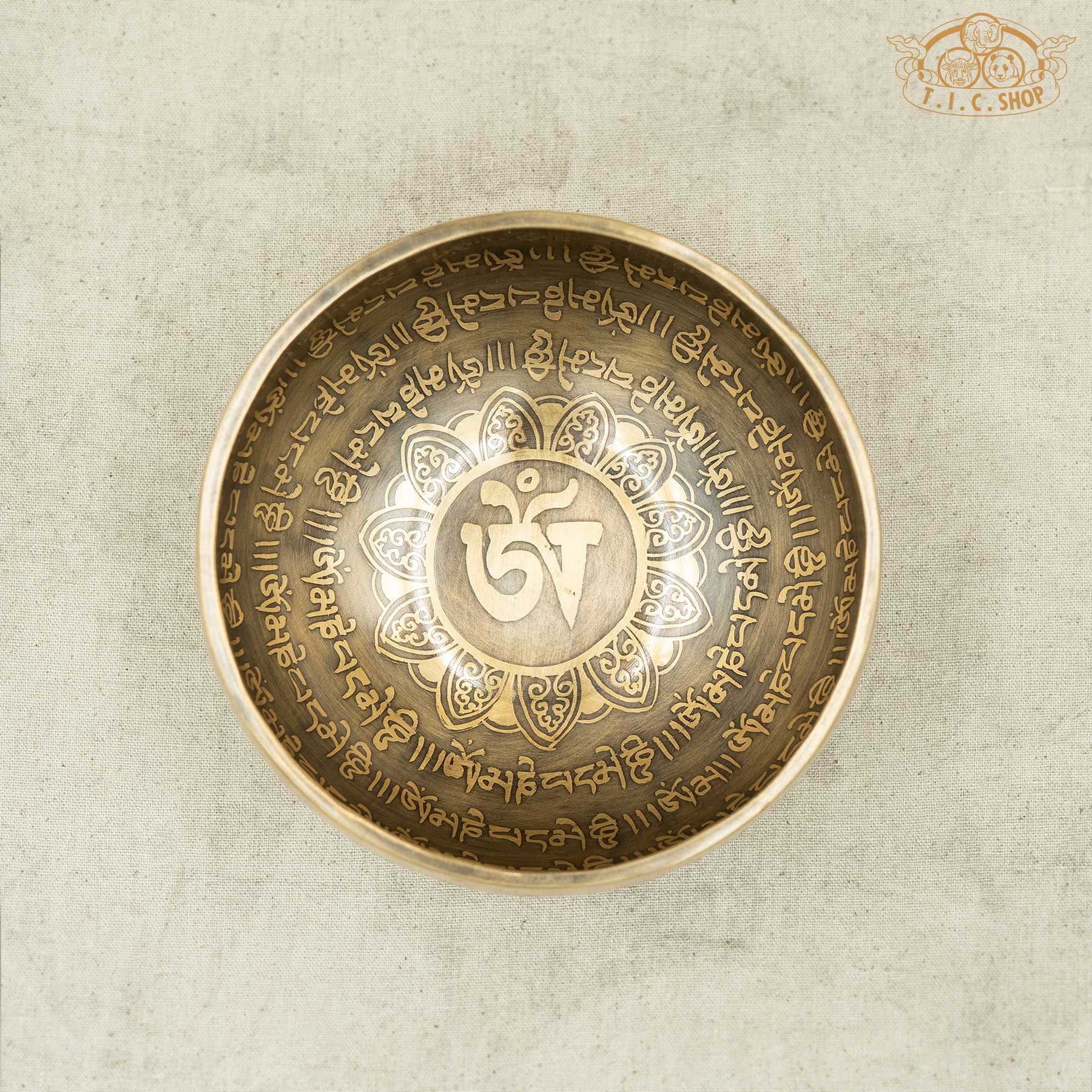 Top View of Om Brass Singing Bowl 13.5cm