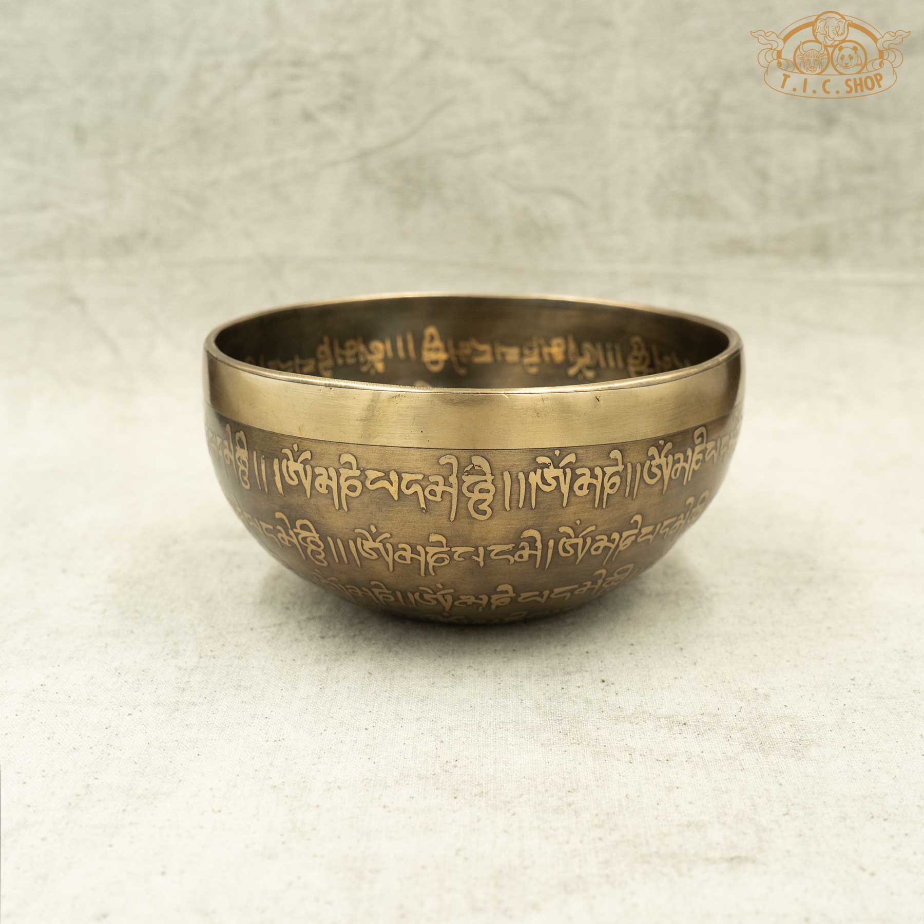 Side View of Om Lotus Brass Singing Bowl 13cm