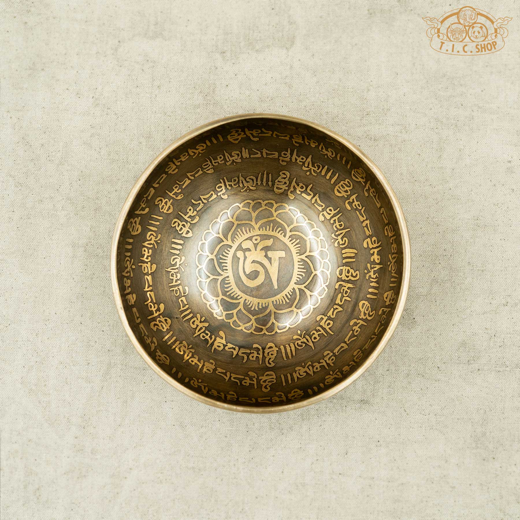 Top View of Om Lotus Brass Singing Bowl 13cm