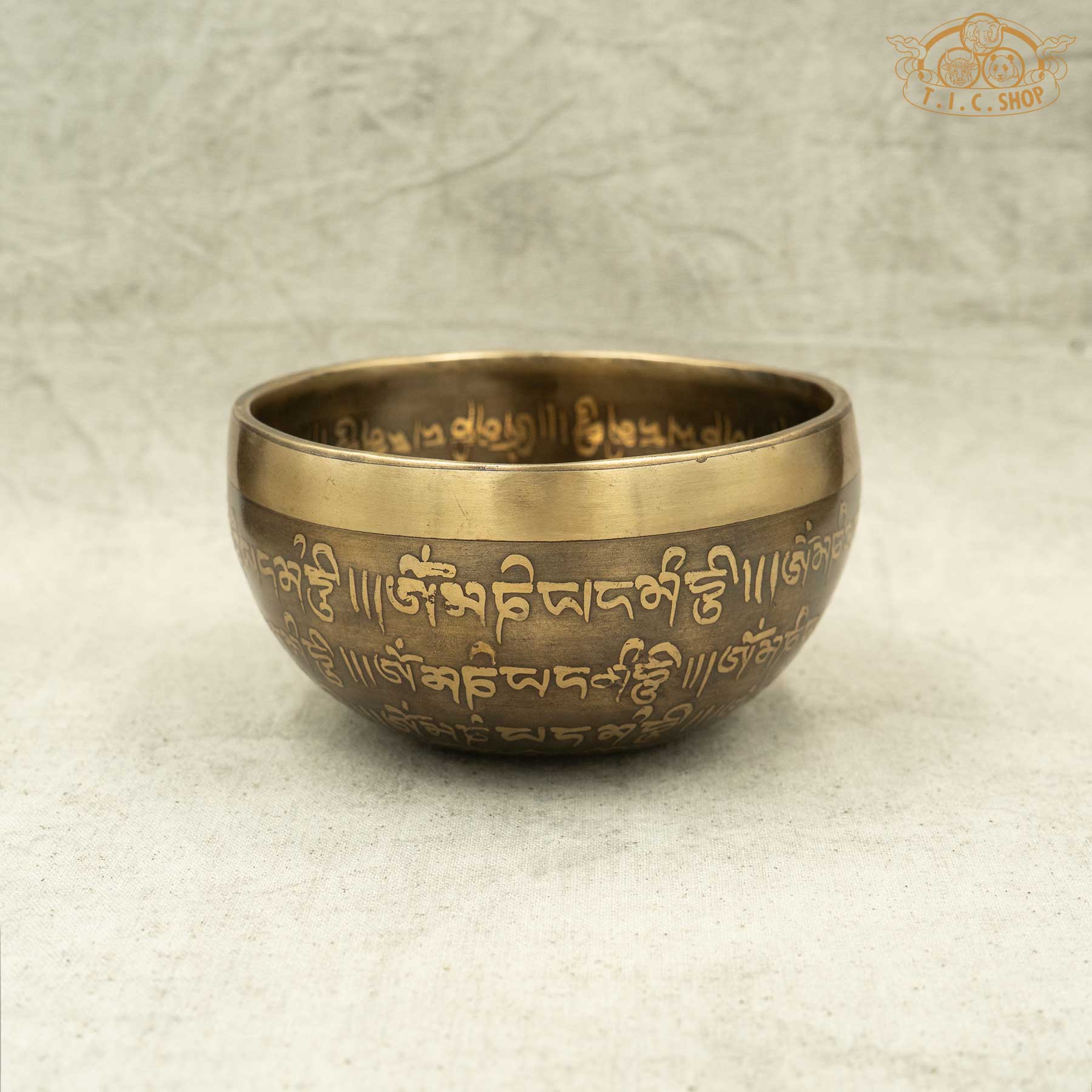 Side View of Om Mani Padme Hum Brass Singing Bowl 11.5cm