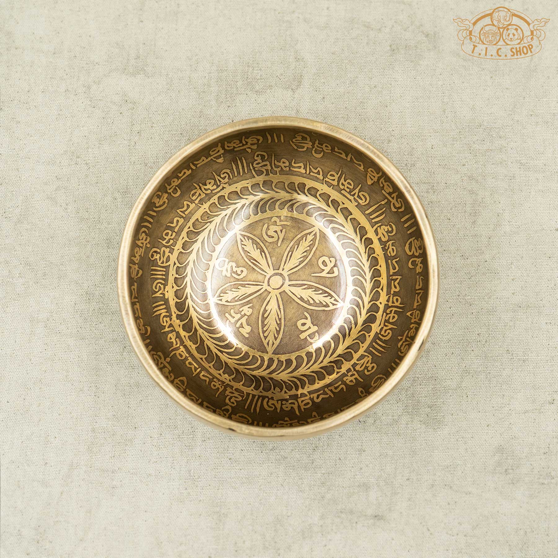 Top View of Om Mani Padme Hum Brass Singing Bowl 11.5cm