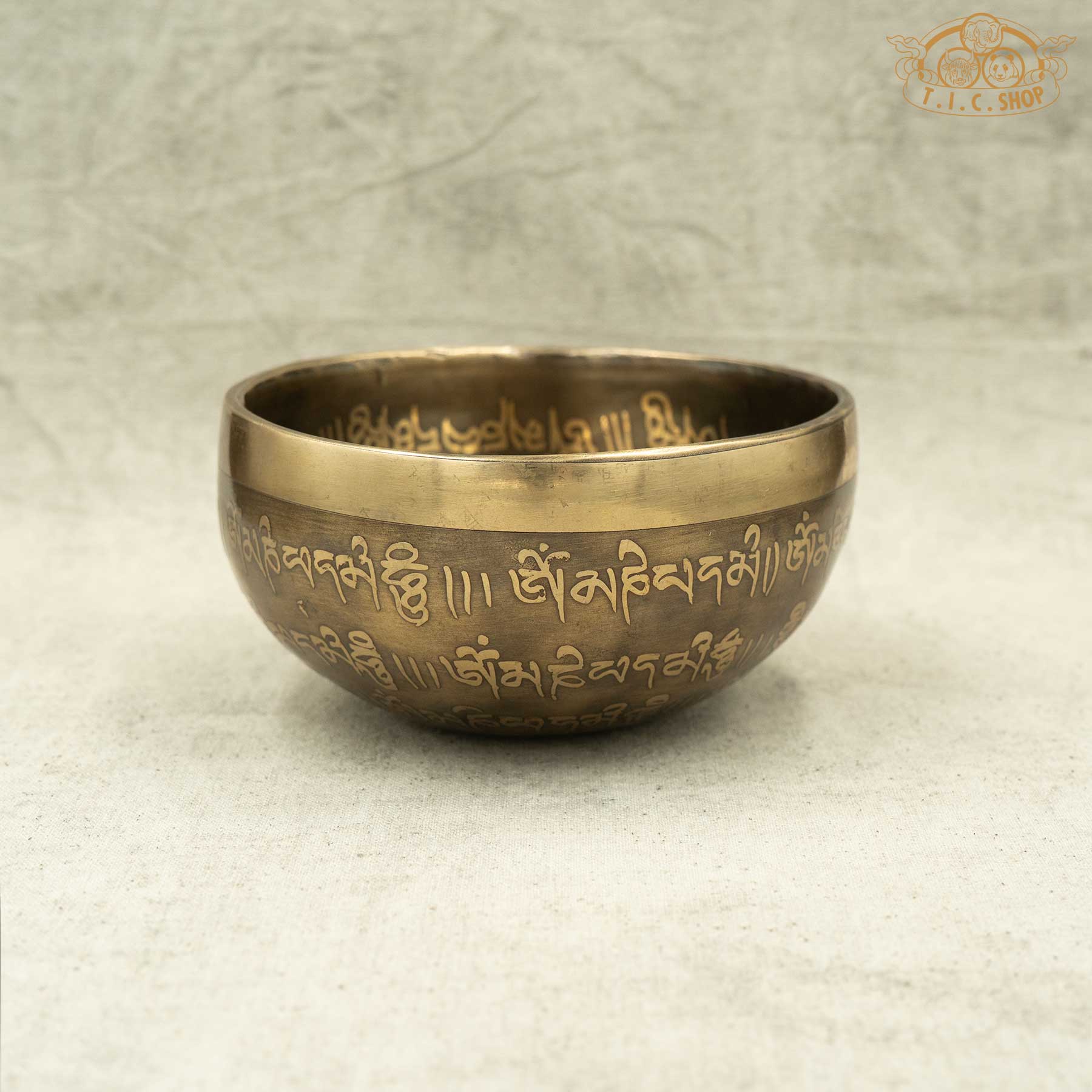 Side View of Om Mani Padme Hum Brass Singing Bowl 12cm