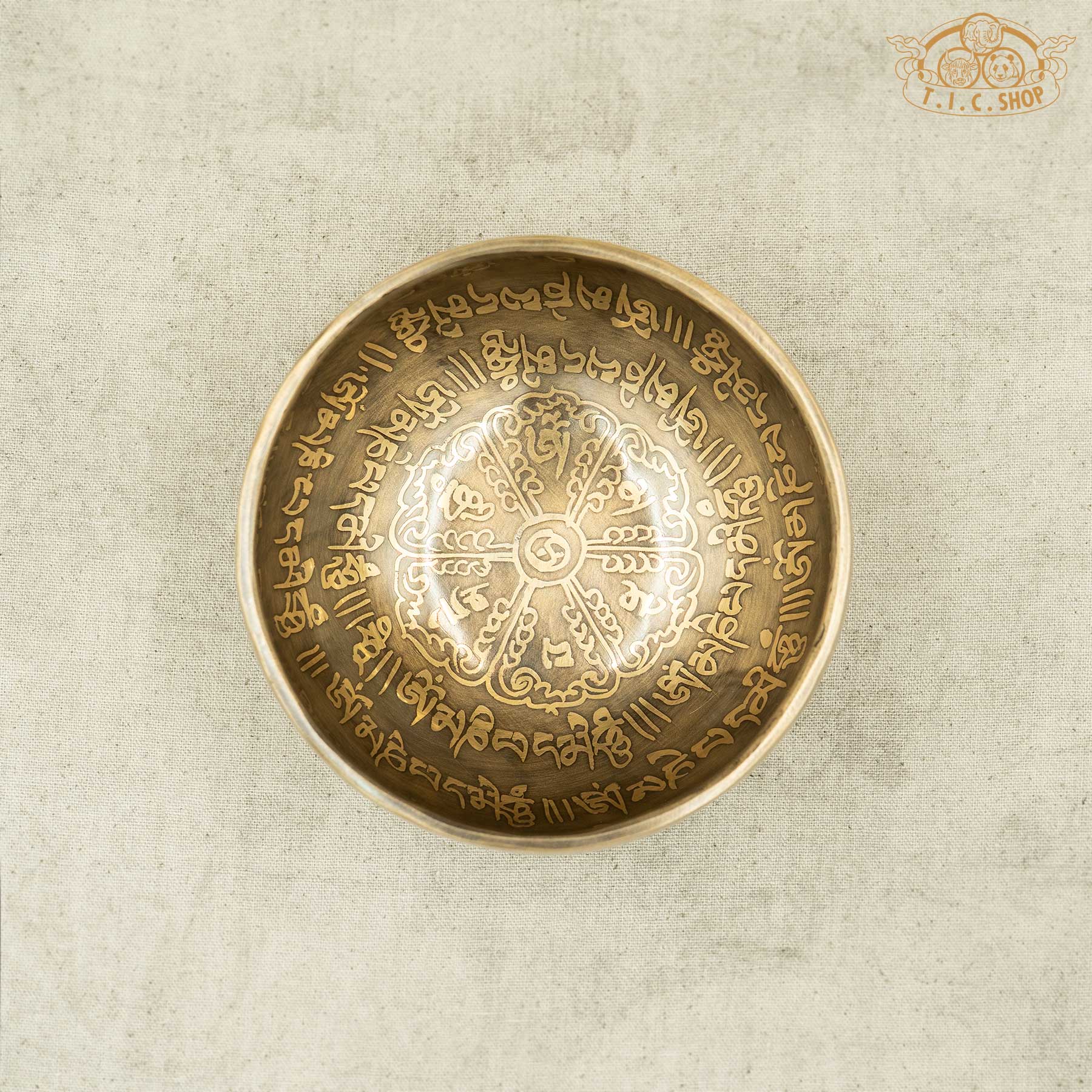 Top View of Om Mani Padme Hum Brass Singing Bowl 12cm