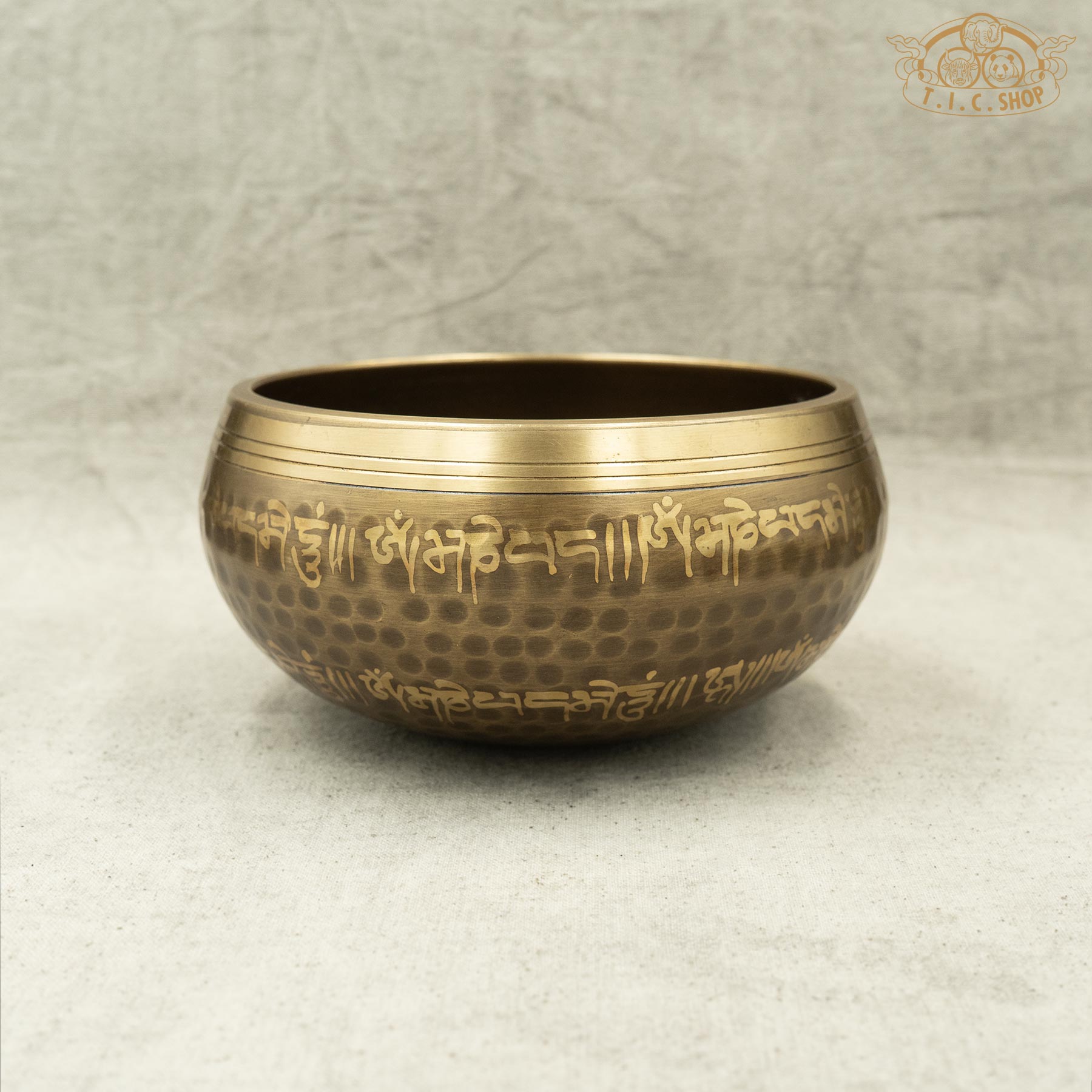 Side View of Om Mani Padme Hum Brass Singing Bowl 13.5cm
