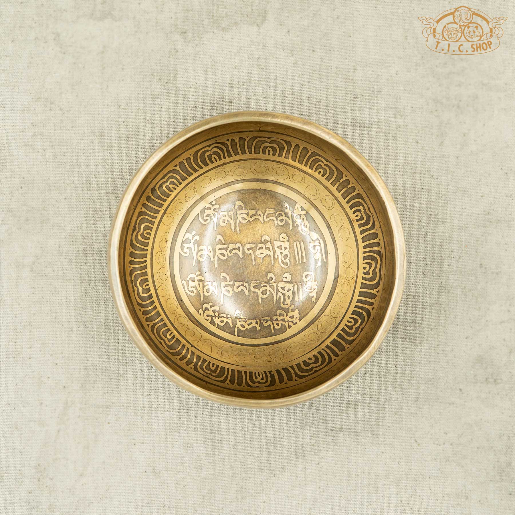 Top View of Om Mani Padme Hum Mantra Brass Singing Bowl 11cm