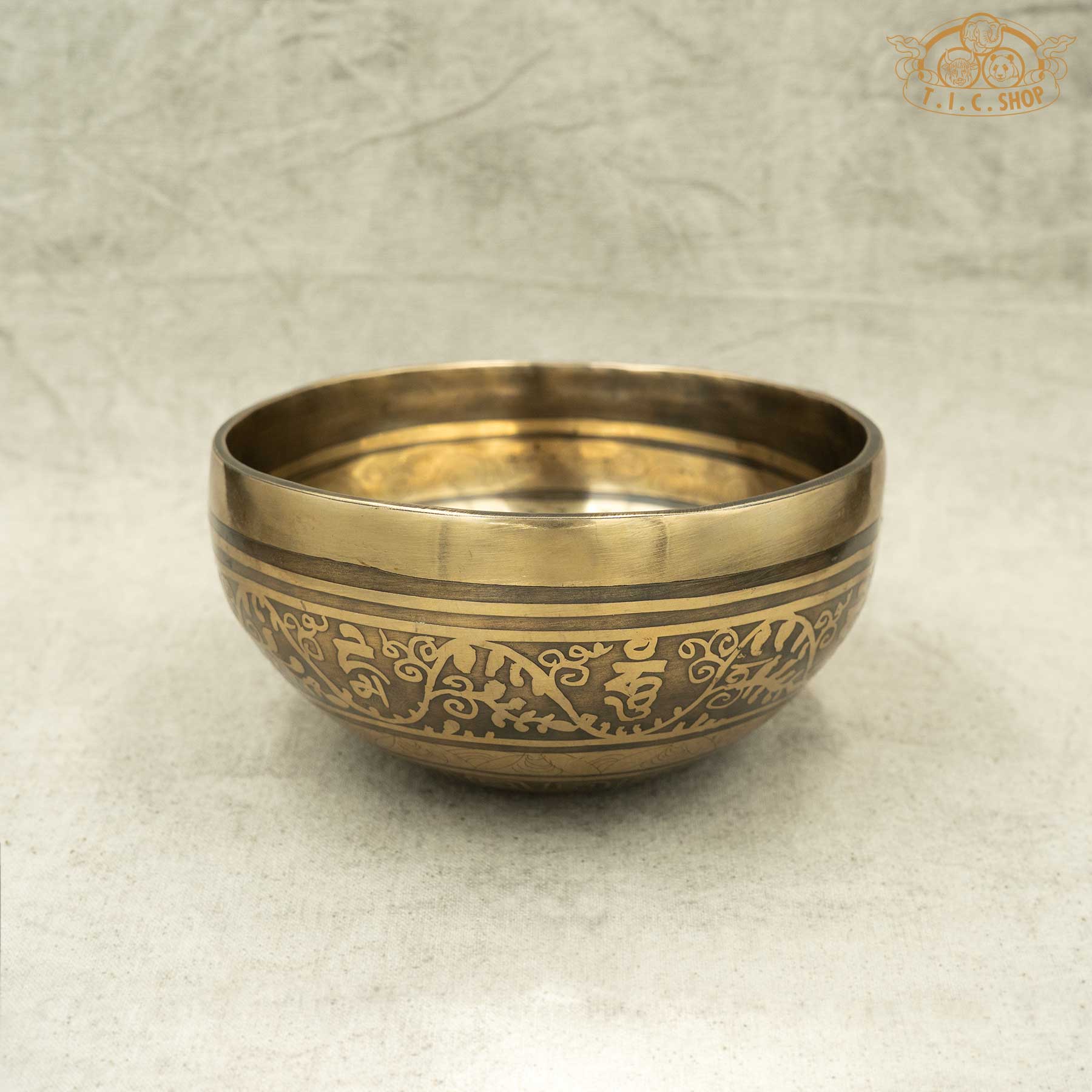 Side View of Om Mani Padme Hum Mantra Brass Singing Bowl 13cm