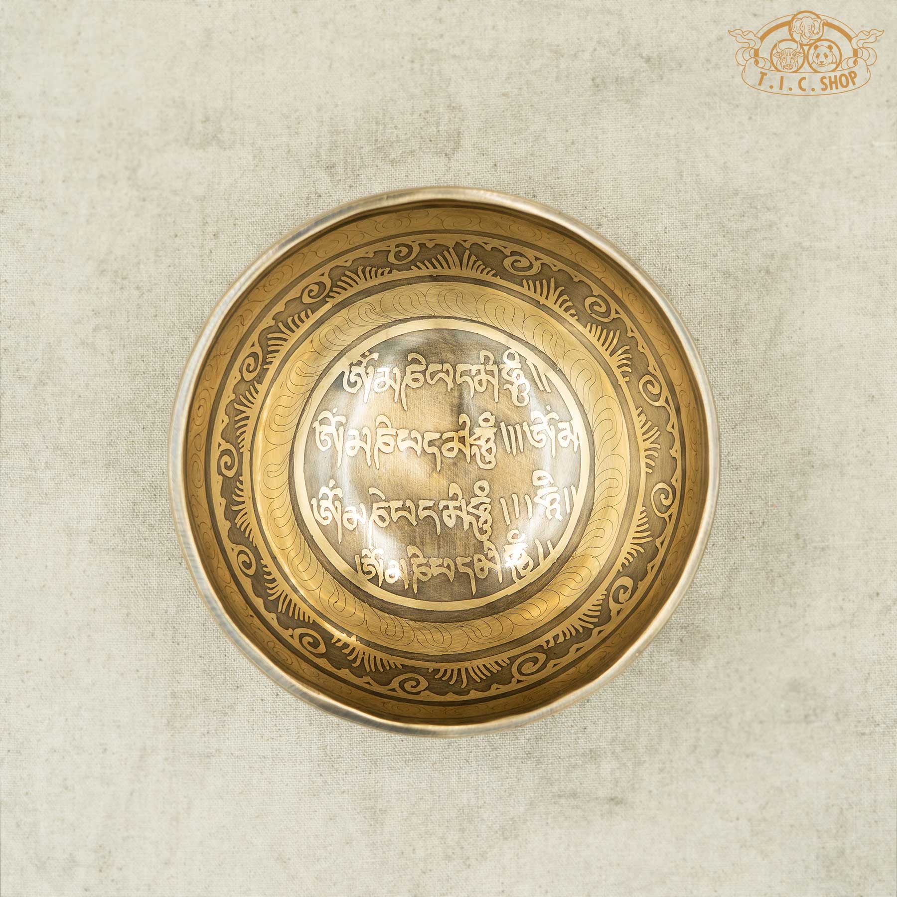 Top View of Om Mani Padme Hum Mantra Brass Singing Bowl 13cm