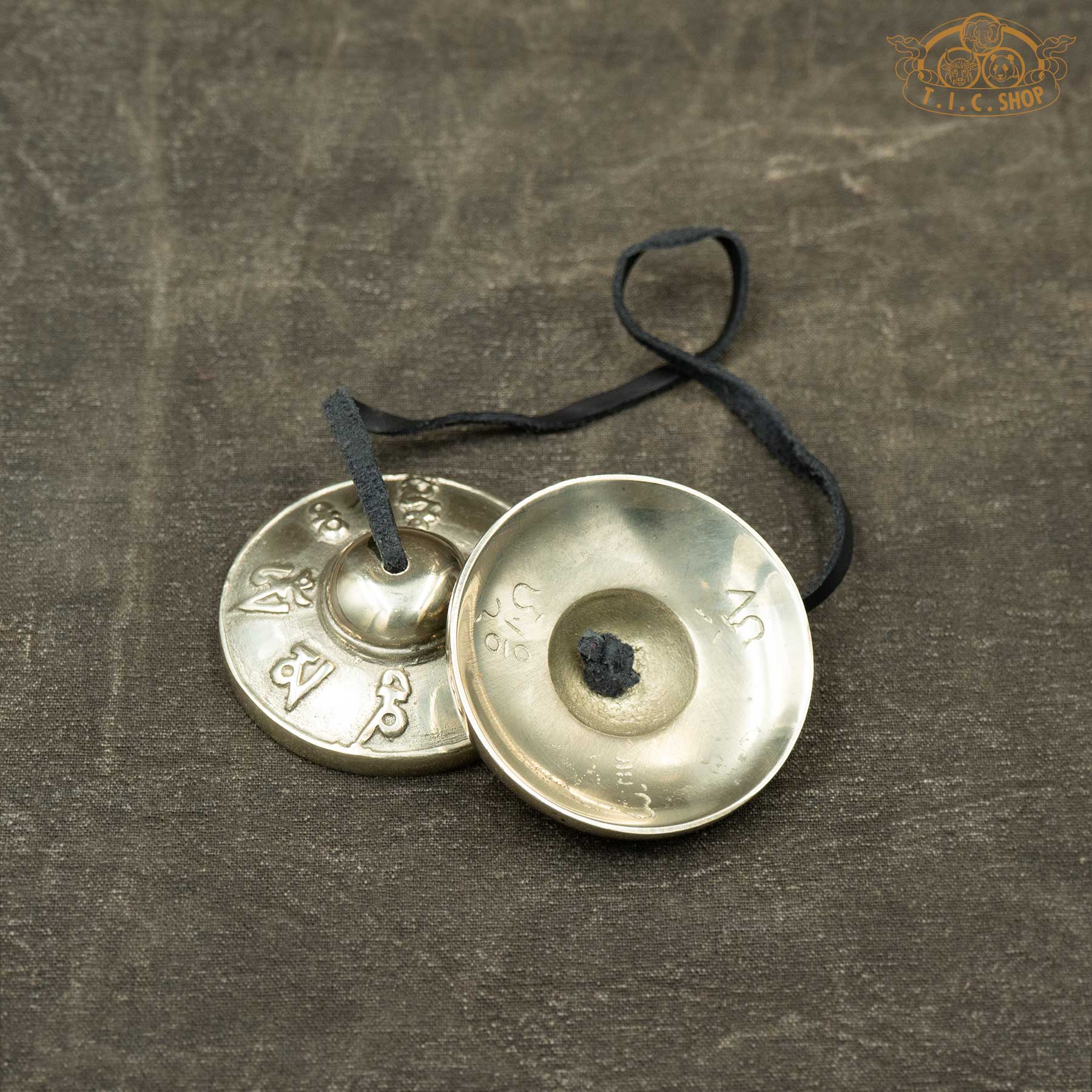 Reverse side of Om Mani Padme Hum Tibetan Tingsha Meditation Bells 6.8cm with Om Ah Hum mantra