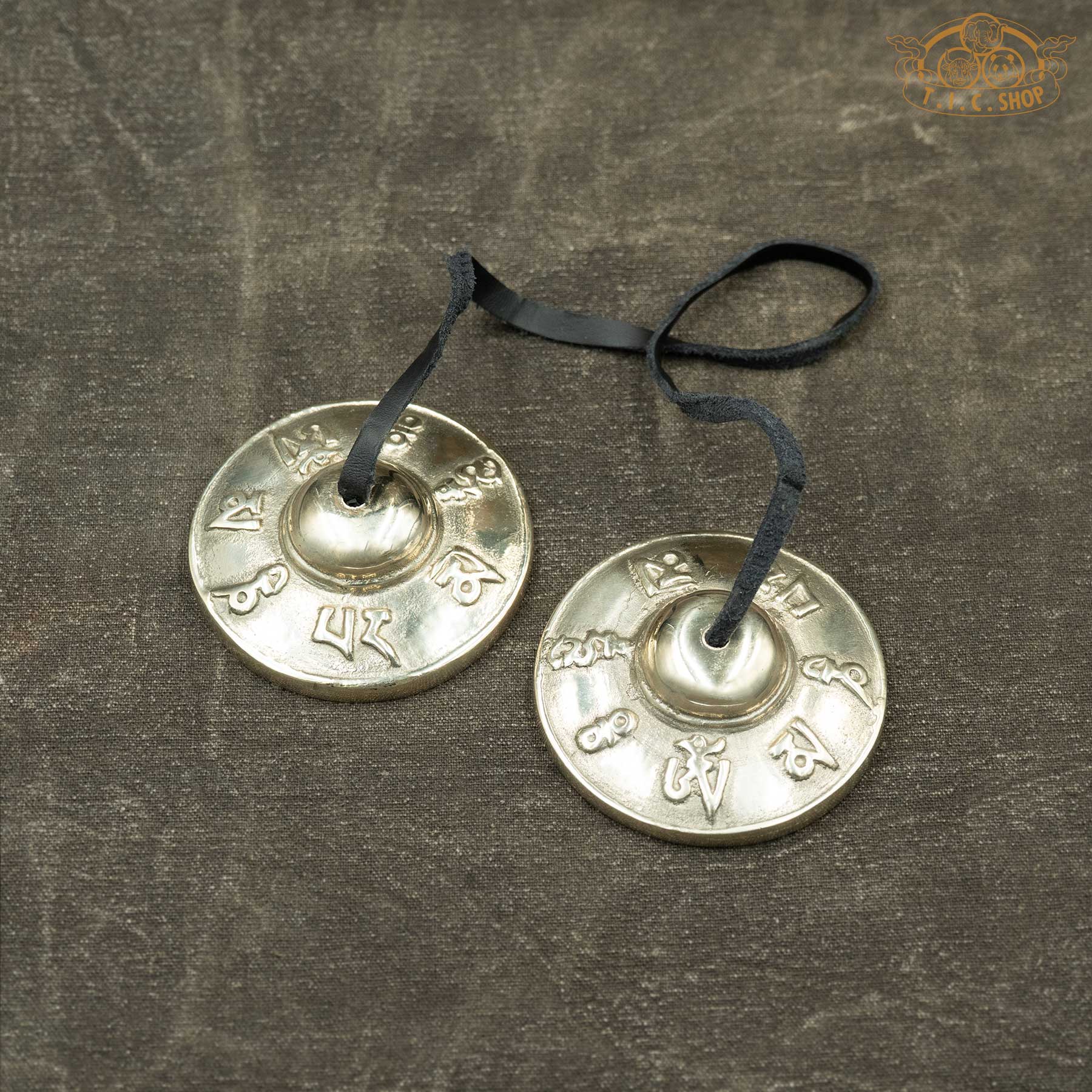 Front view of Om Mani Padme Hum Tibetan Tingsha Meditation Bells 6.8cm