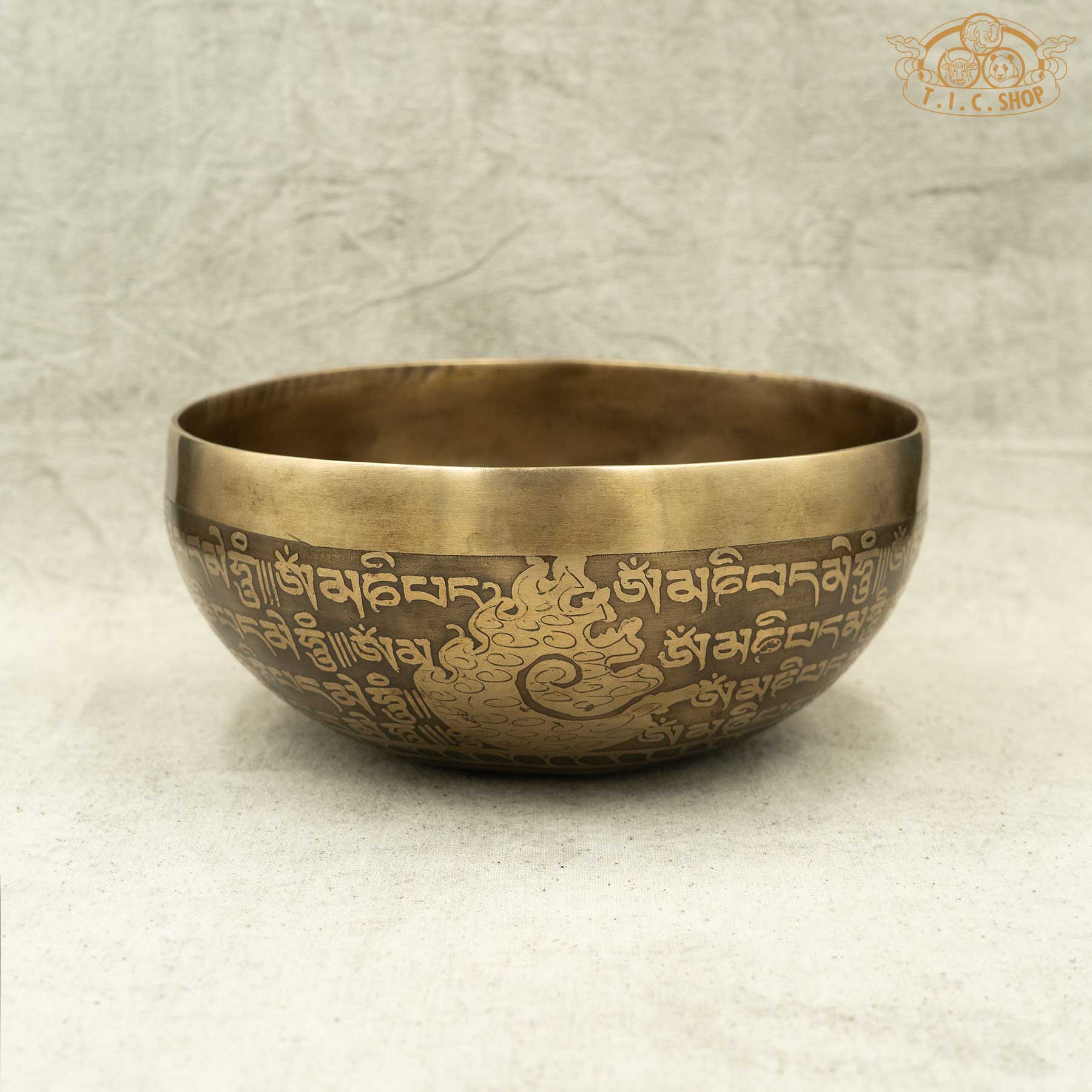 Side View of Om Symbol Brass Singing Bowl 17cm