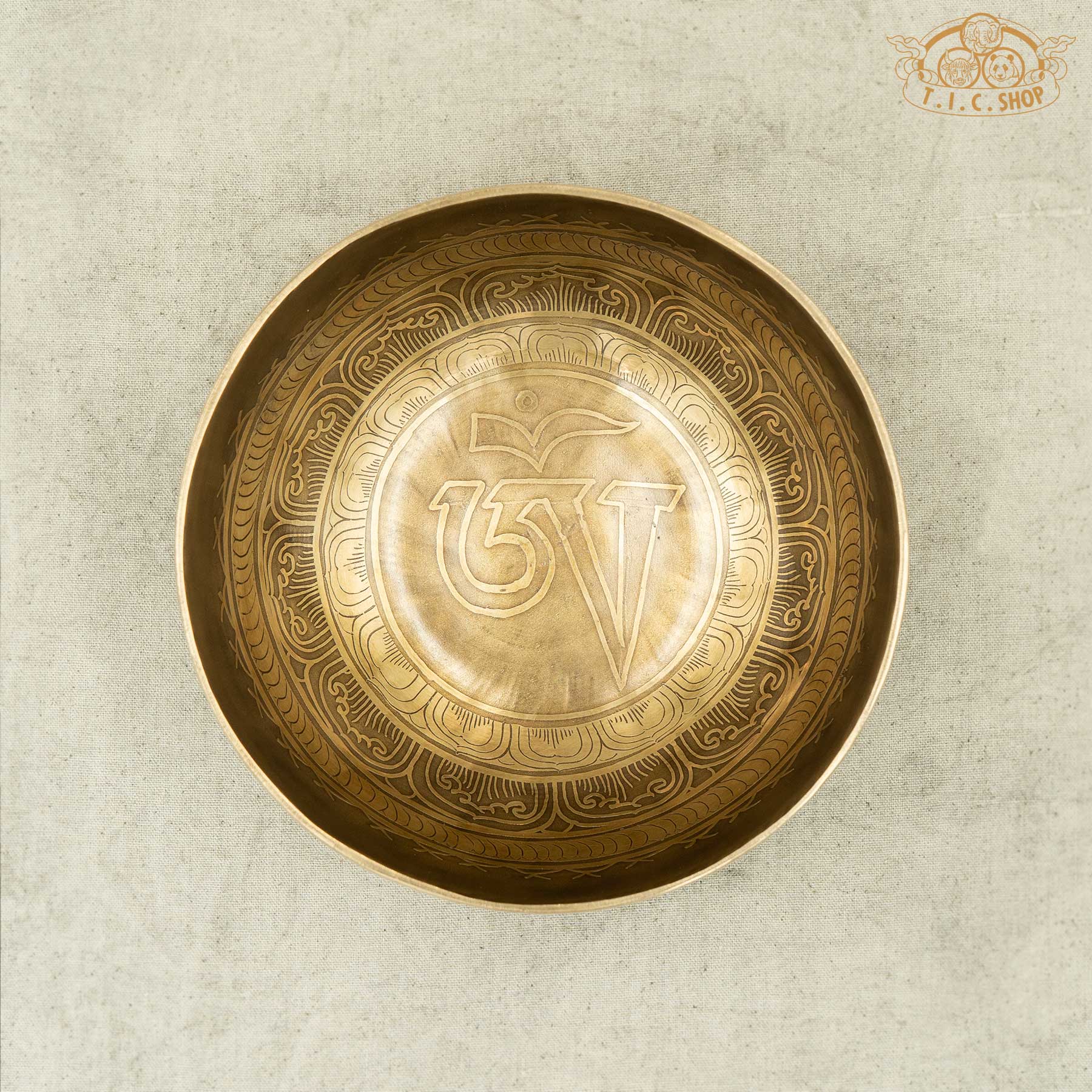 Top View of Om Symbol Brass Singing Bowl 17cm