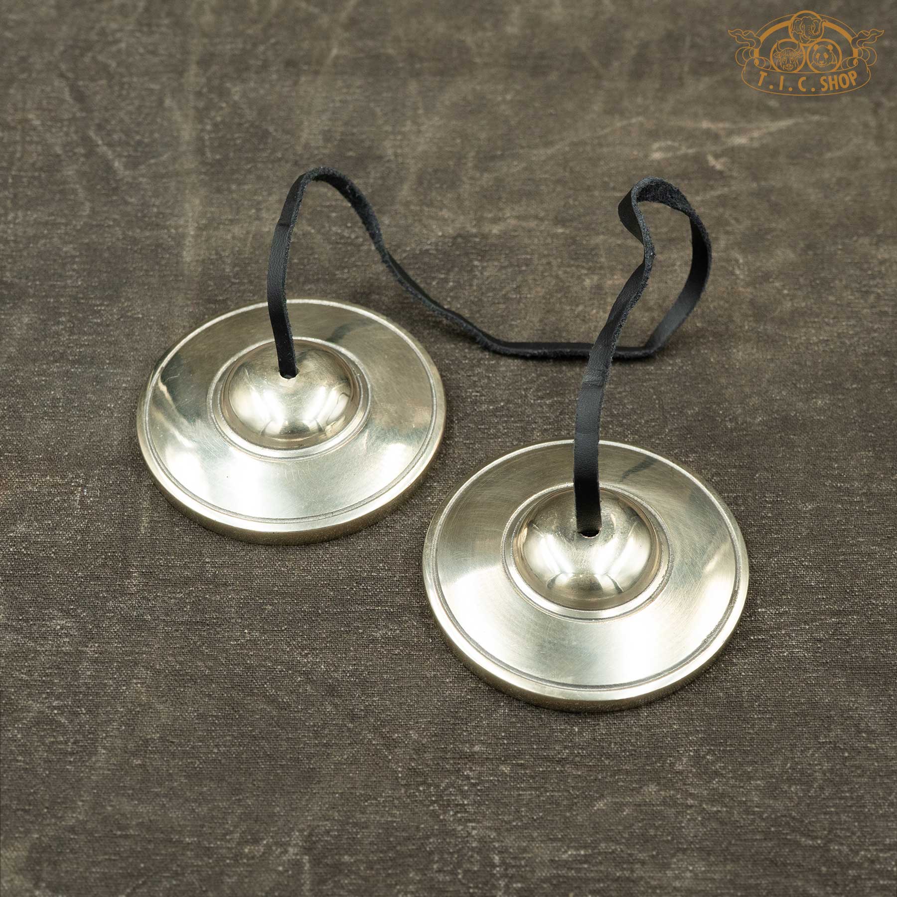 Front view of Plain Handmade Tibetan Tingsha Meditation Bells 7.8cm