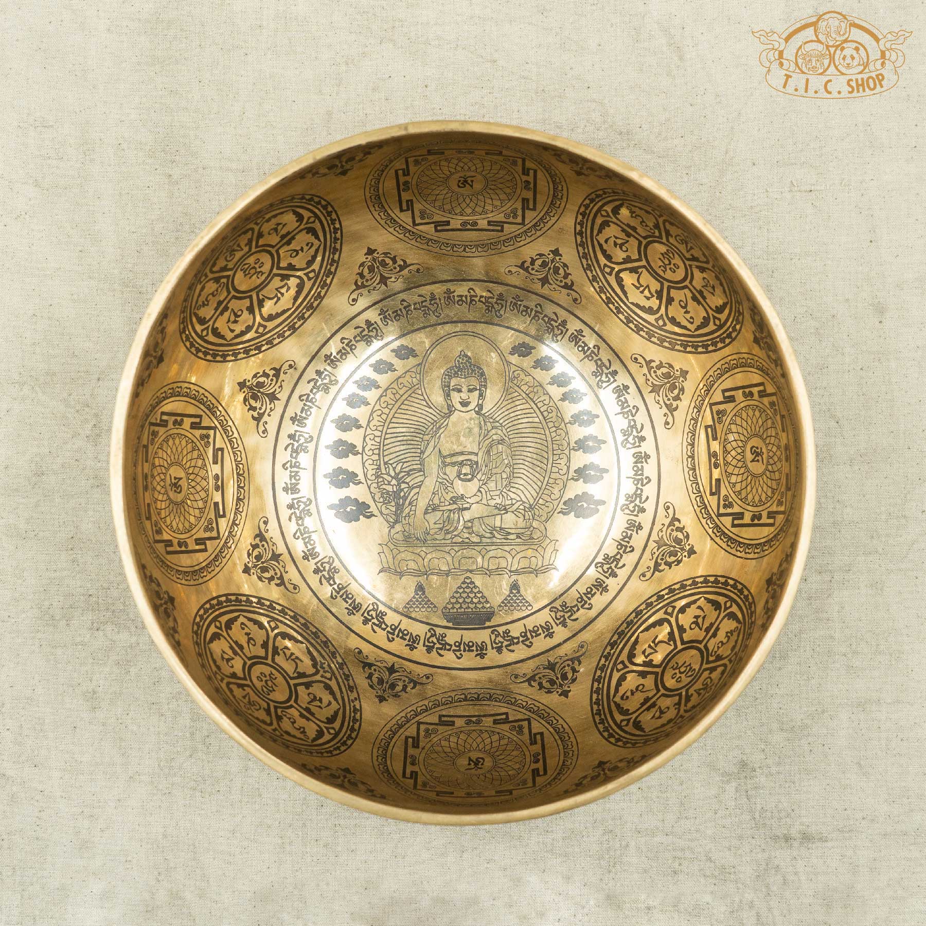 Top View of Shakyamuni Buddha Brass Singing Bowl 23cm