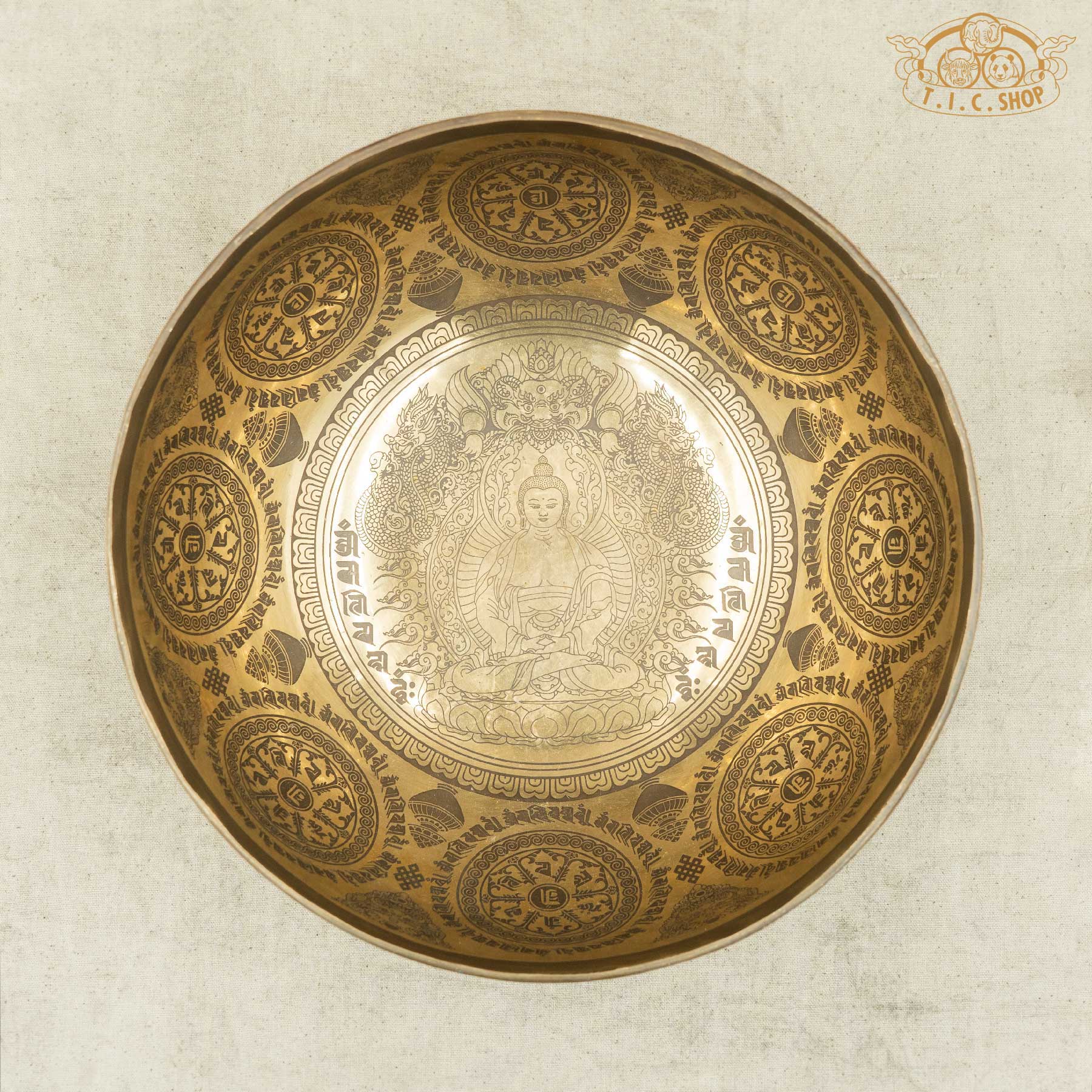 Top View of Shakyamuni Buddha Brass Singing Bowl 25.5cm
