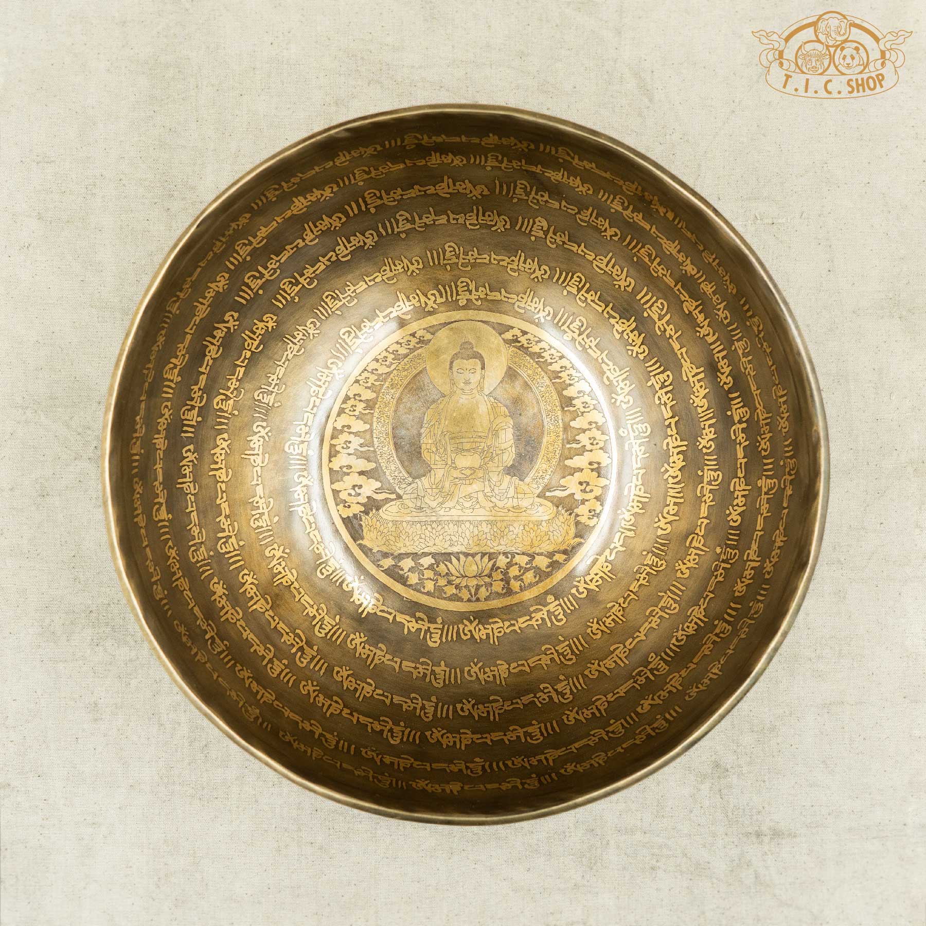Top View of Shakyamuni Buddha Mantras Brass Singing Bowl 25cm