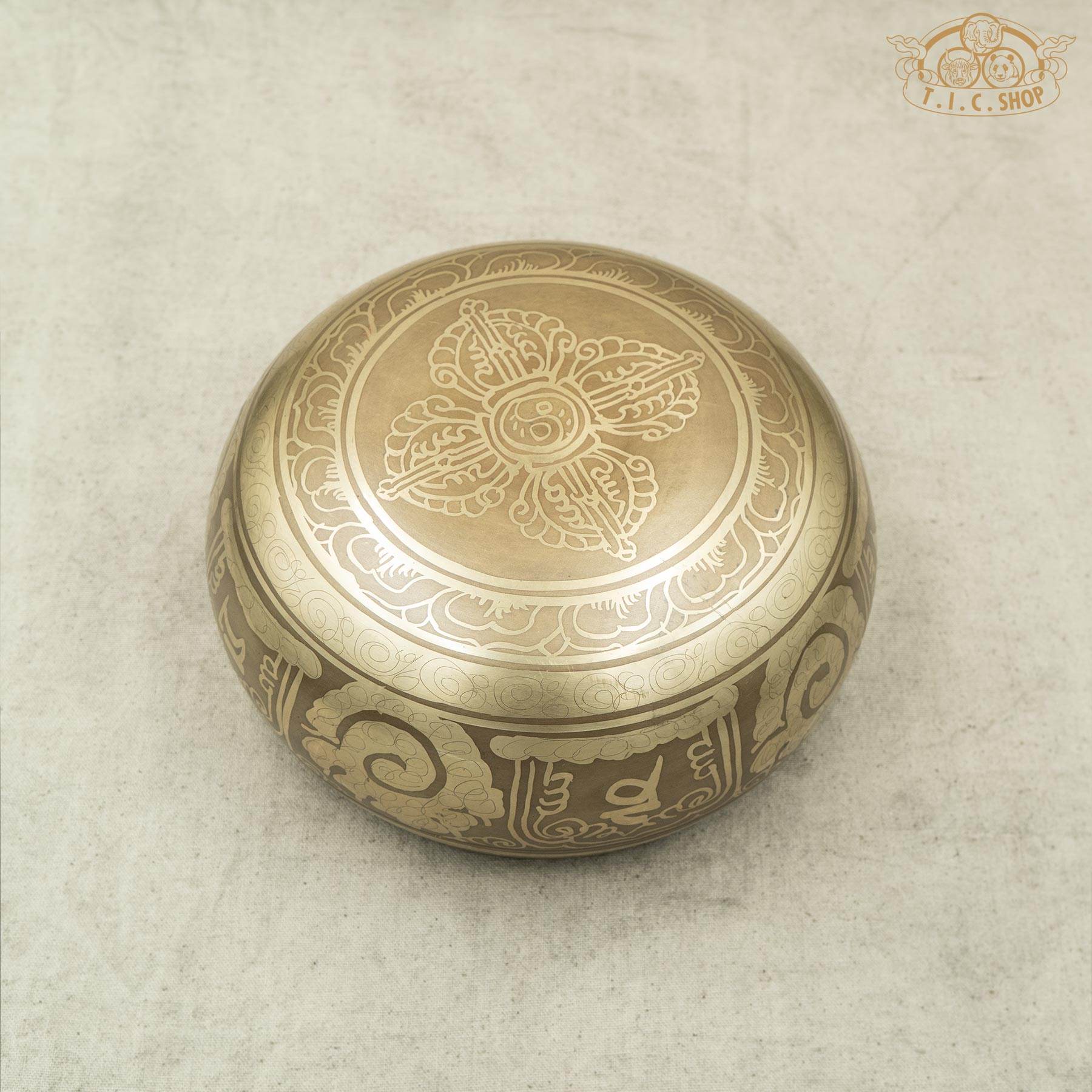 Bottom View of Shakyamuni Buddha Relief Brass Singing Bowl 15cm