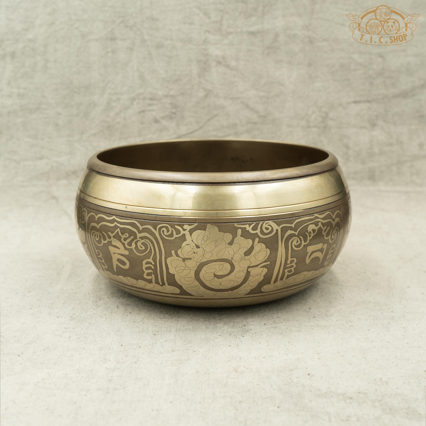 Side View of Shakyamuni Buddha Relief Brass Singing Bowl 15cm