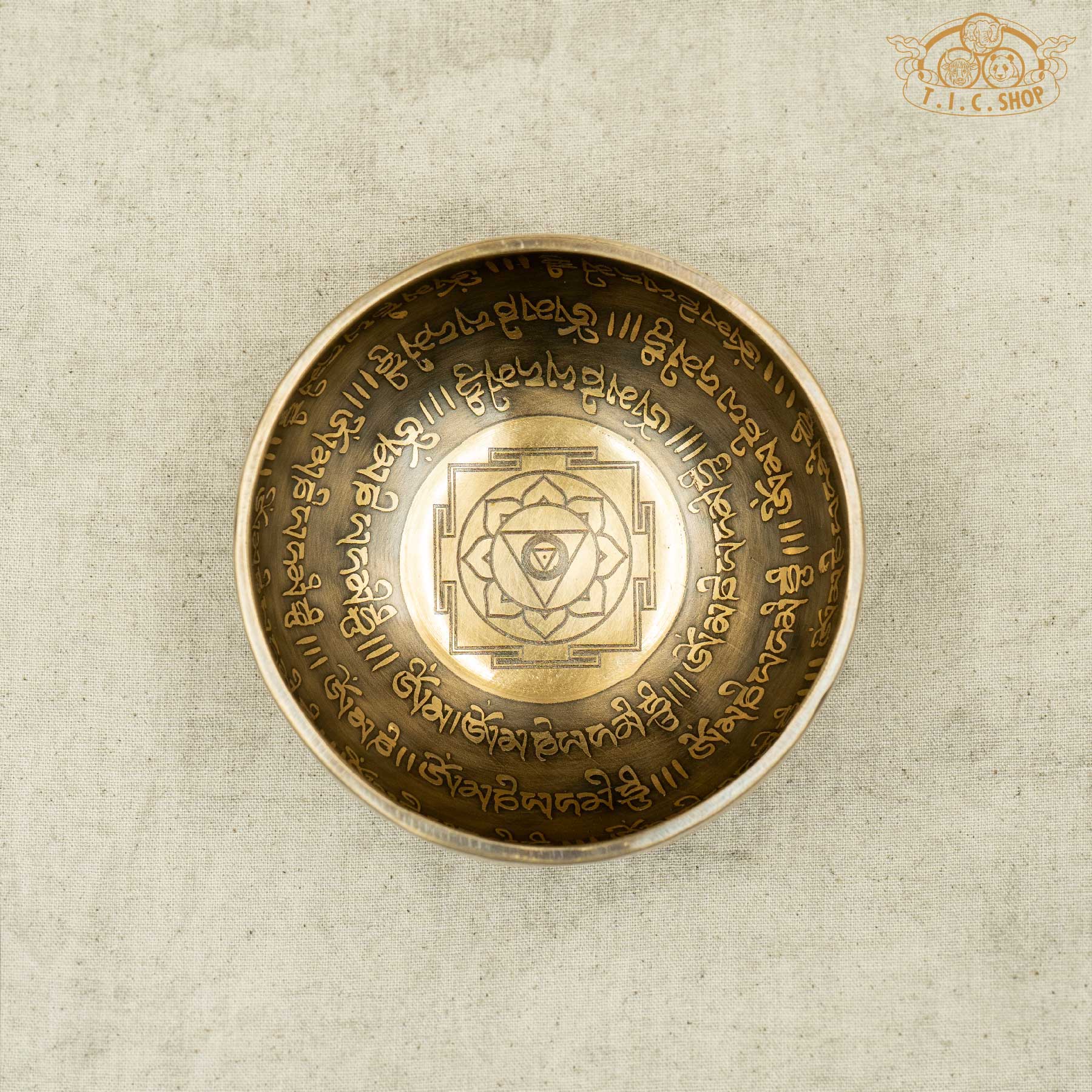 Top View of Throat Chakra Mandala Brass Singing Bowl 12cm