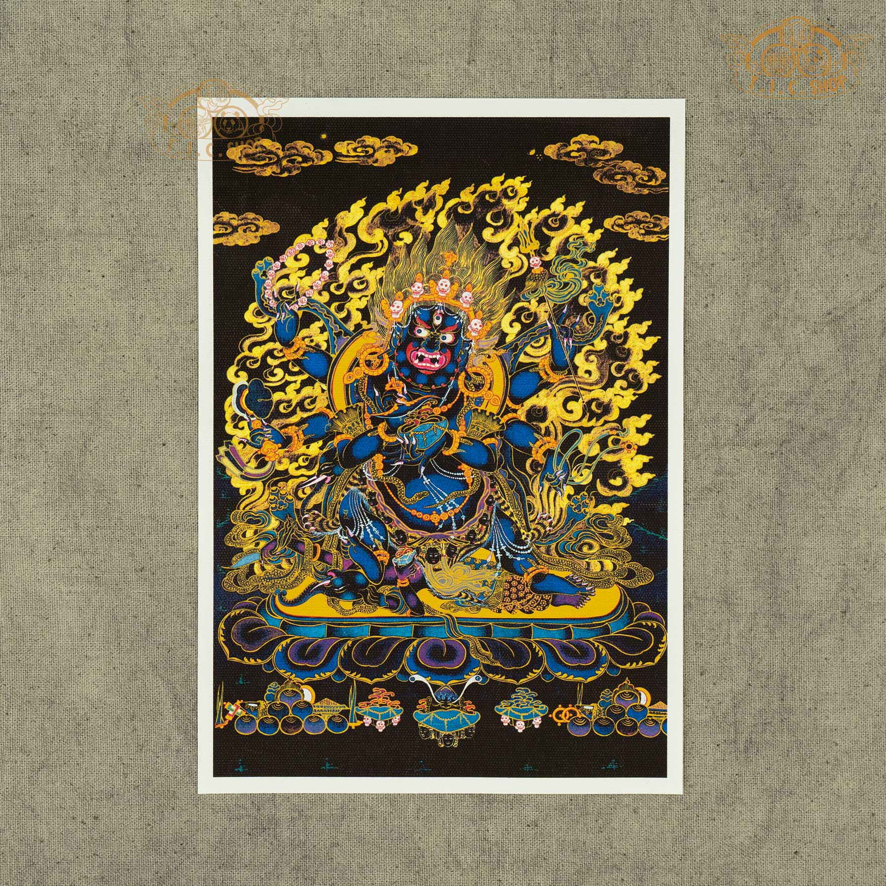 Six-Armed Mahakala Tibetan Buddhism protector deity canvas print for meditation, home altar, and spiritual décor