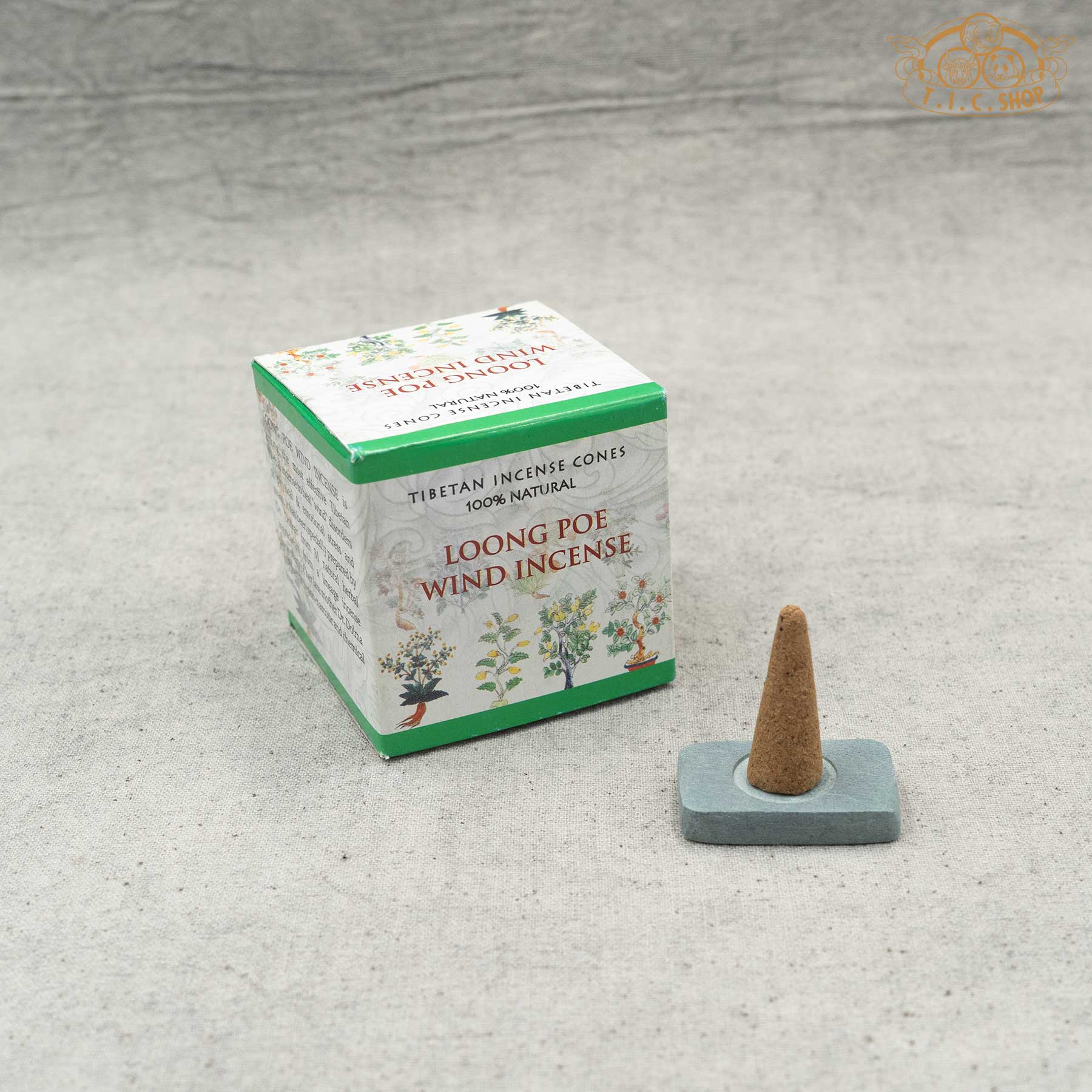 Loong Poe Wind Tibetan incense cones with square box and incense holder