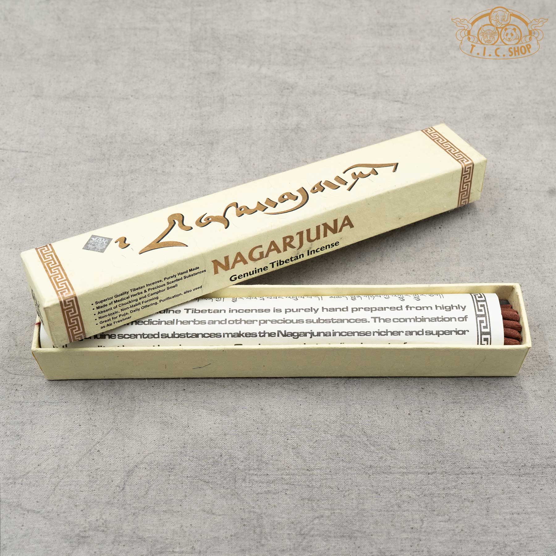 Open package of Nagarjuna Genuine Tibetan incense showing incense sticks inside