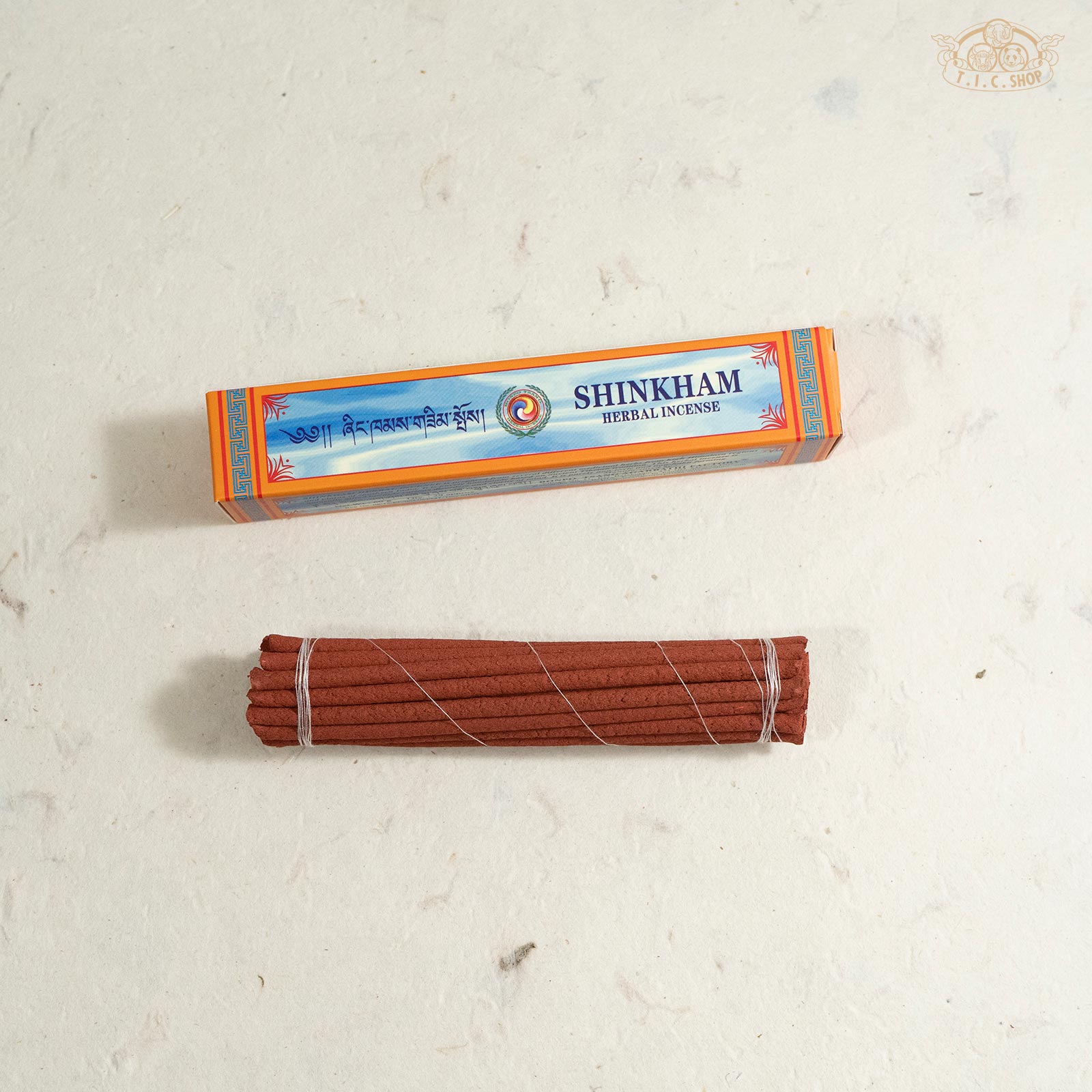 Open package of Shinkham Herbal Tibetan incense short showing incense sticks inside
