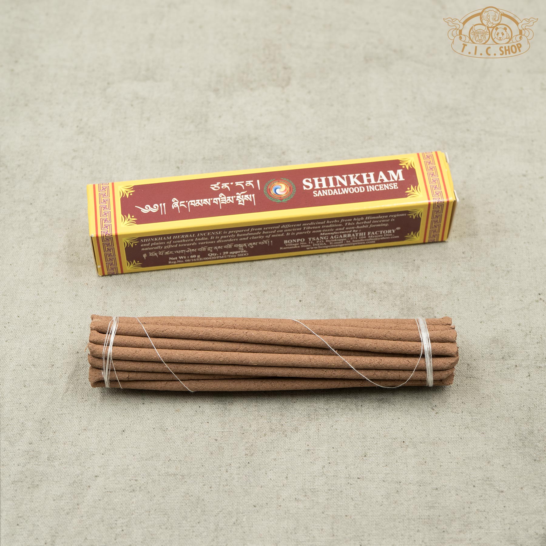 Shinkham Sandalwood Tibetan incense packaging with incense sticks