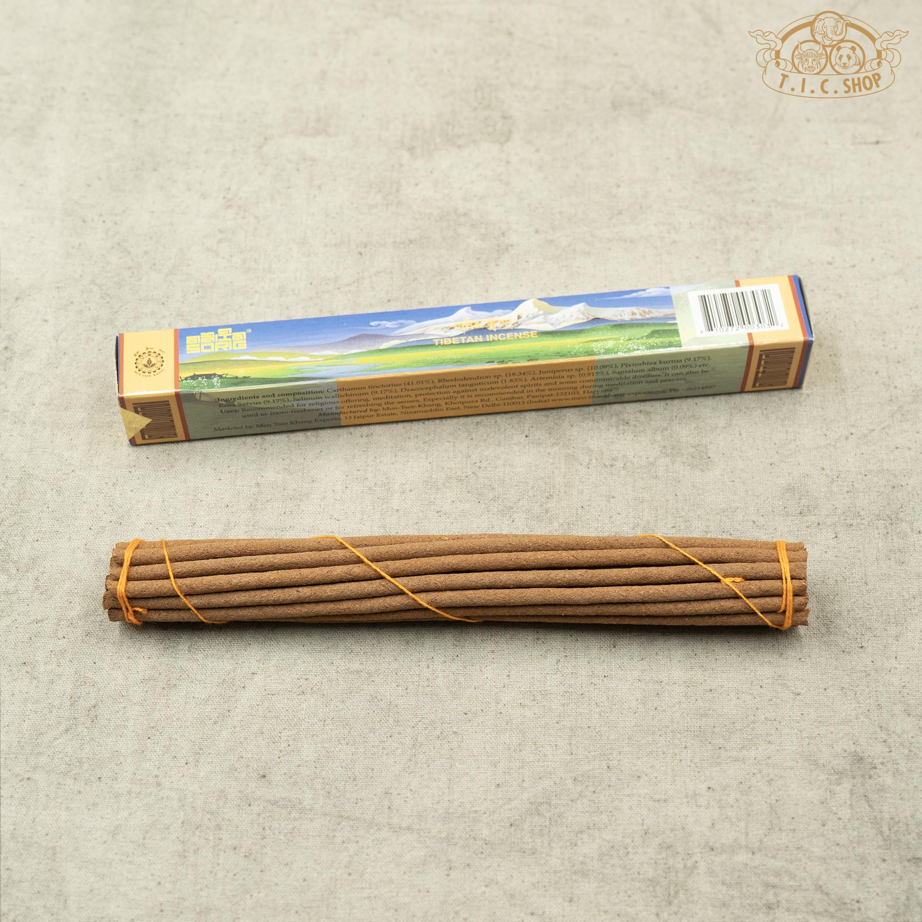 Open package of Sorig Tibetan incense showing incense sticks