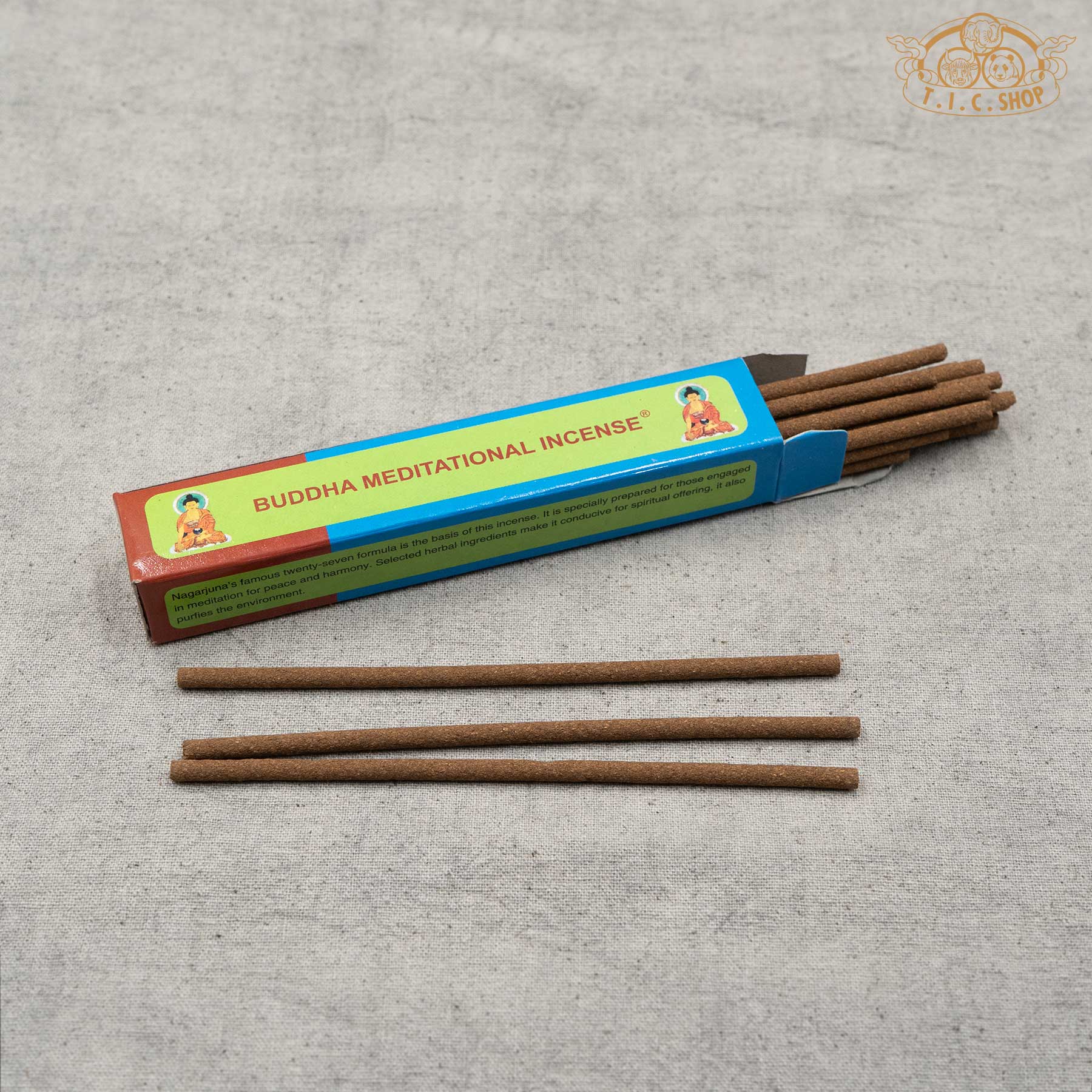 Open package of buddha meditational Tibetan incense showing incense sticks inside