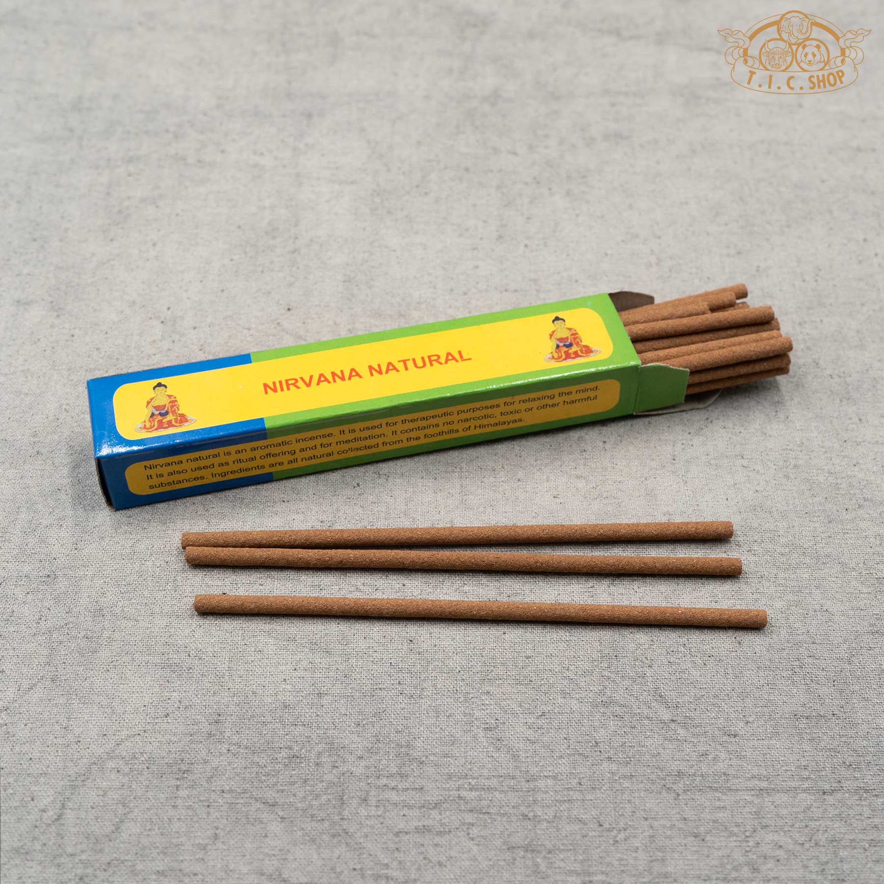Open package of Nirvana Natural Tibetan incense showing incense sticks inside