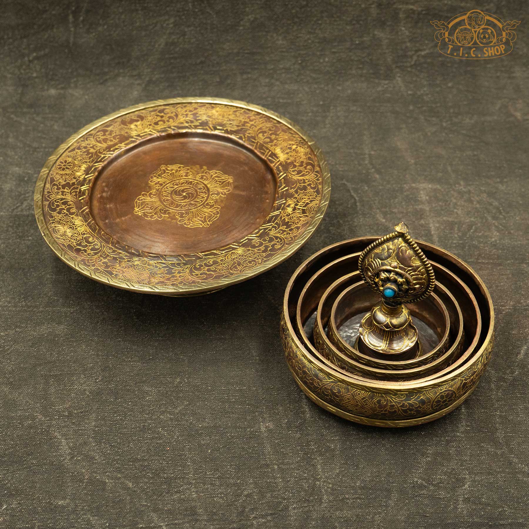 Copper Mandala set for meditation, mindfulness, and enhancing positive energy in sacred space