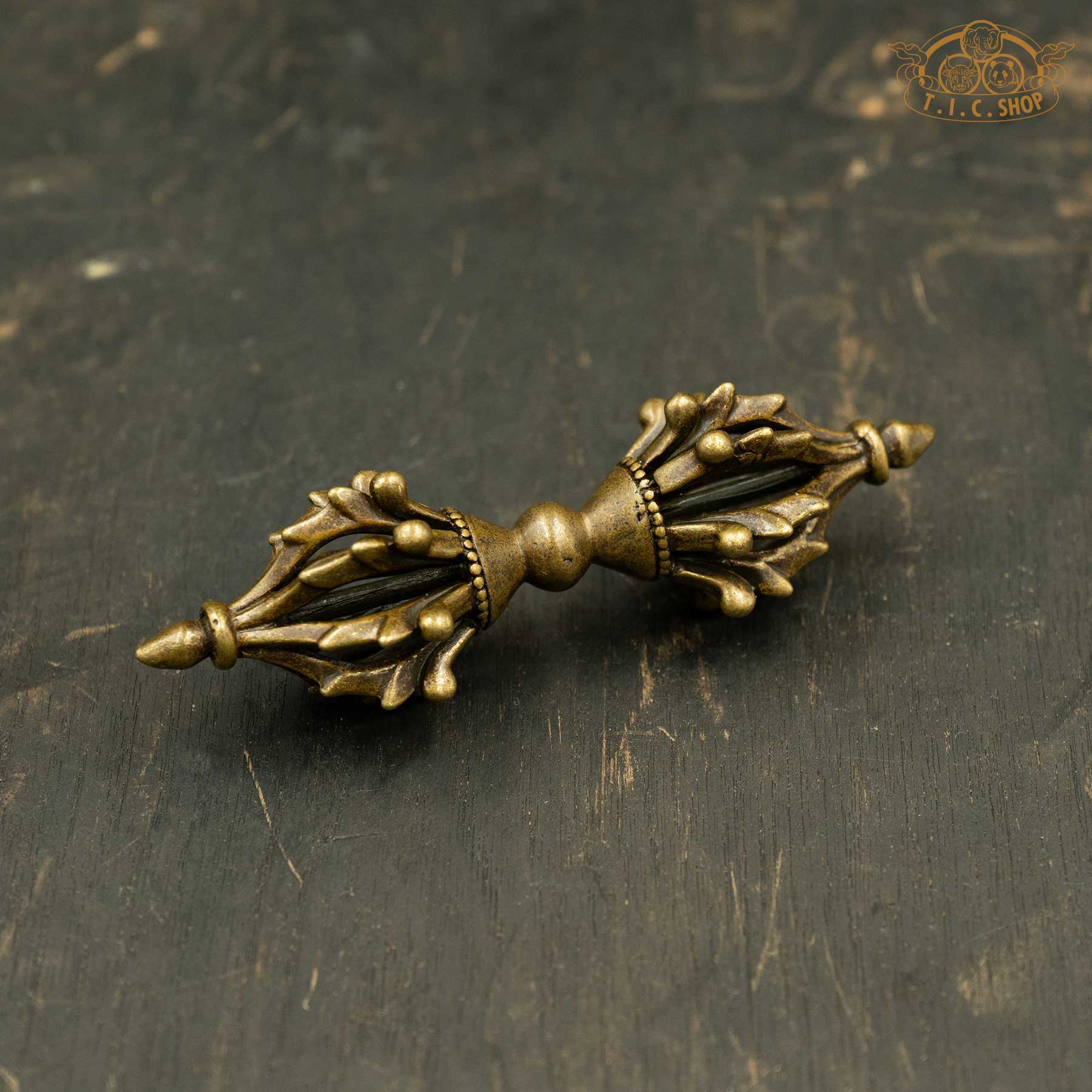 Brass Tibetan Nine-Pronged Vajra Dorje handcrafted for Buddhist rituals and meditation practice