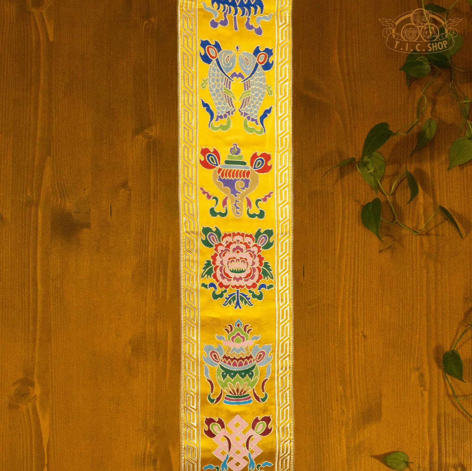 Brocade Wall Decoration with 8 Auspicious Symbols - Yellow