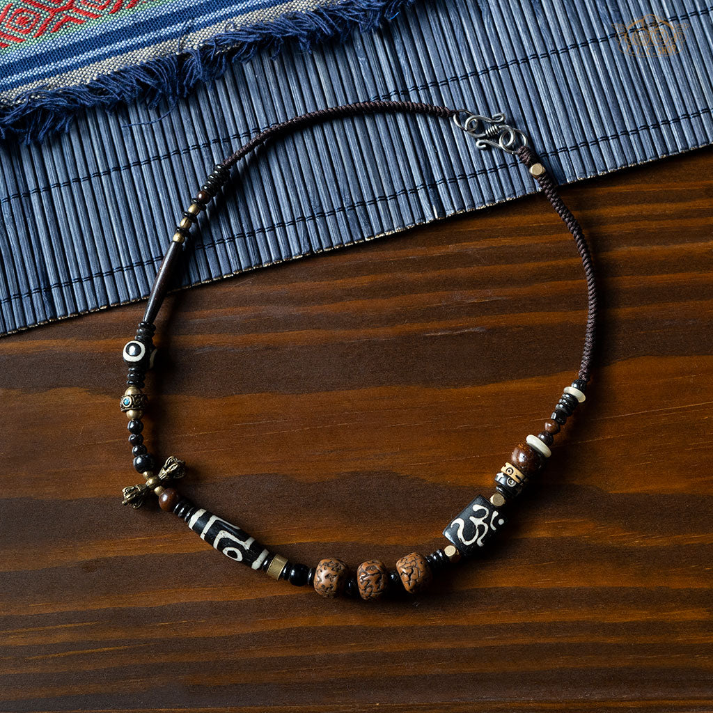 Tibetan Style Hand-woven Yak Bone Amulet Necklace
