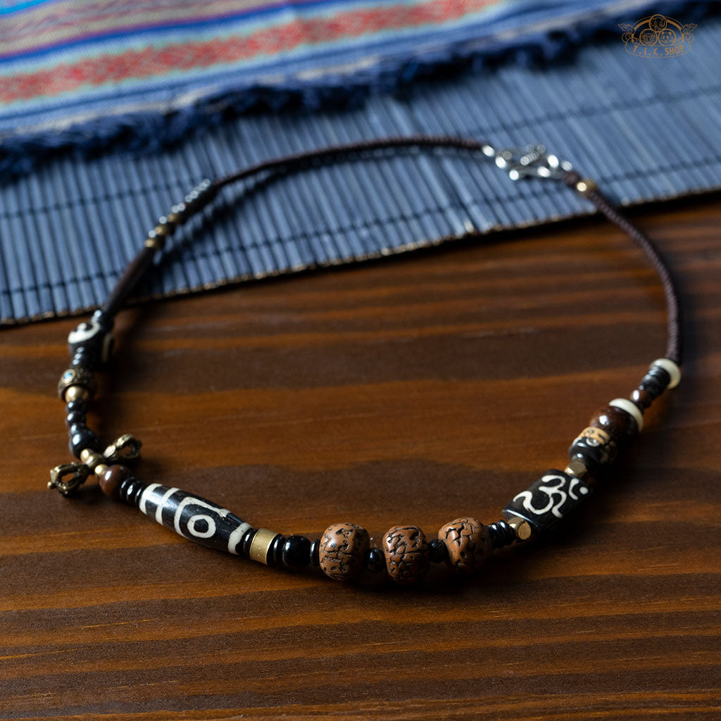 Tibetan Style Hand-woven Yak Bone Amulet Necklace